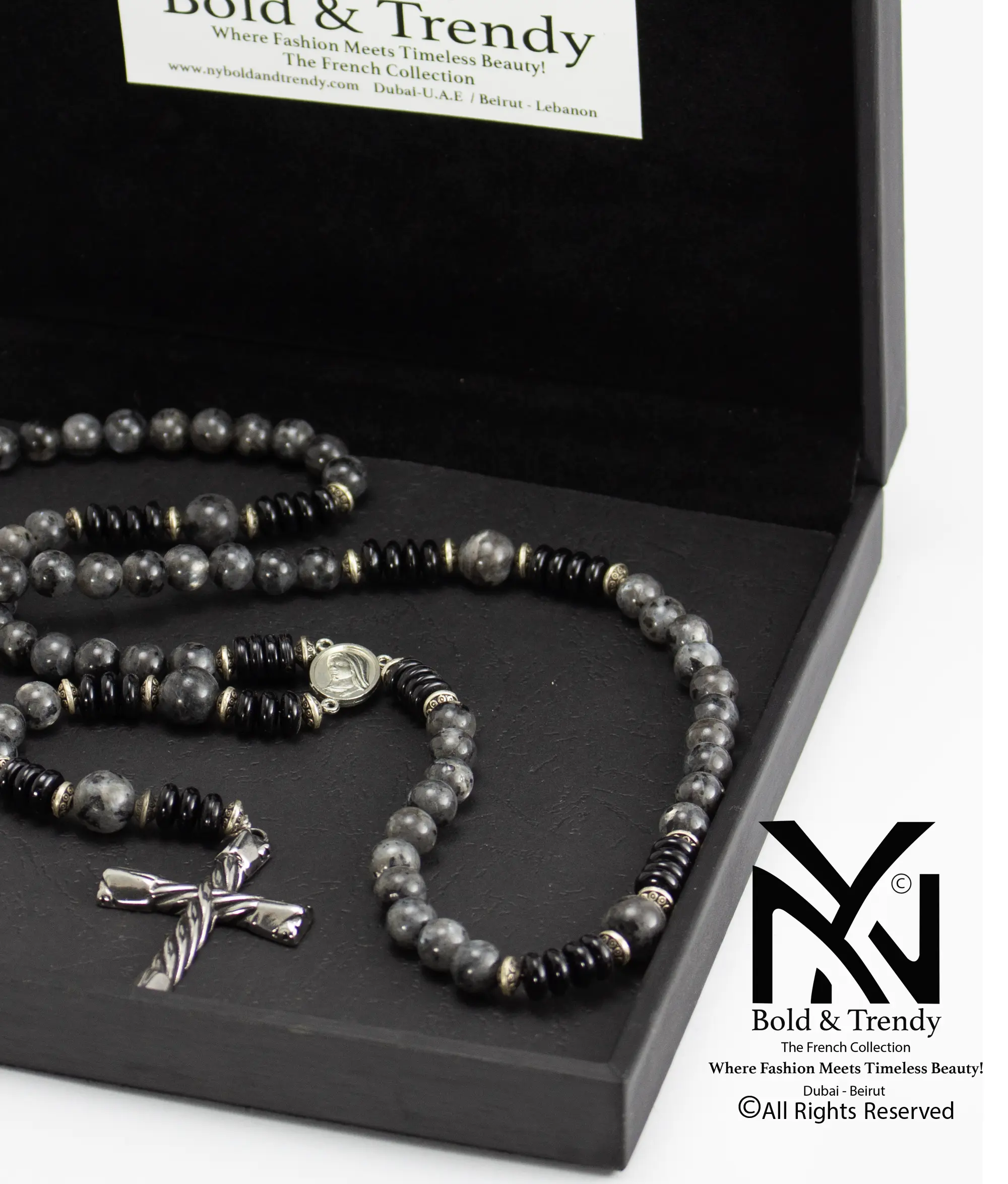  Christian Prayer Rosary Natural Grey Jasper Silver Cross and Icon 1