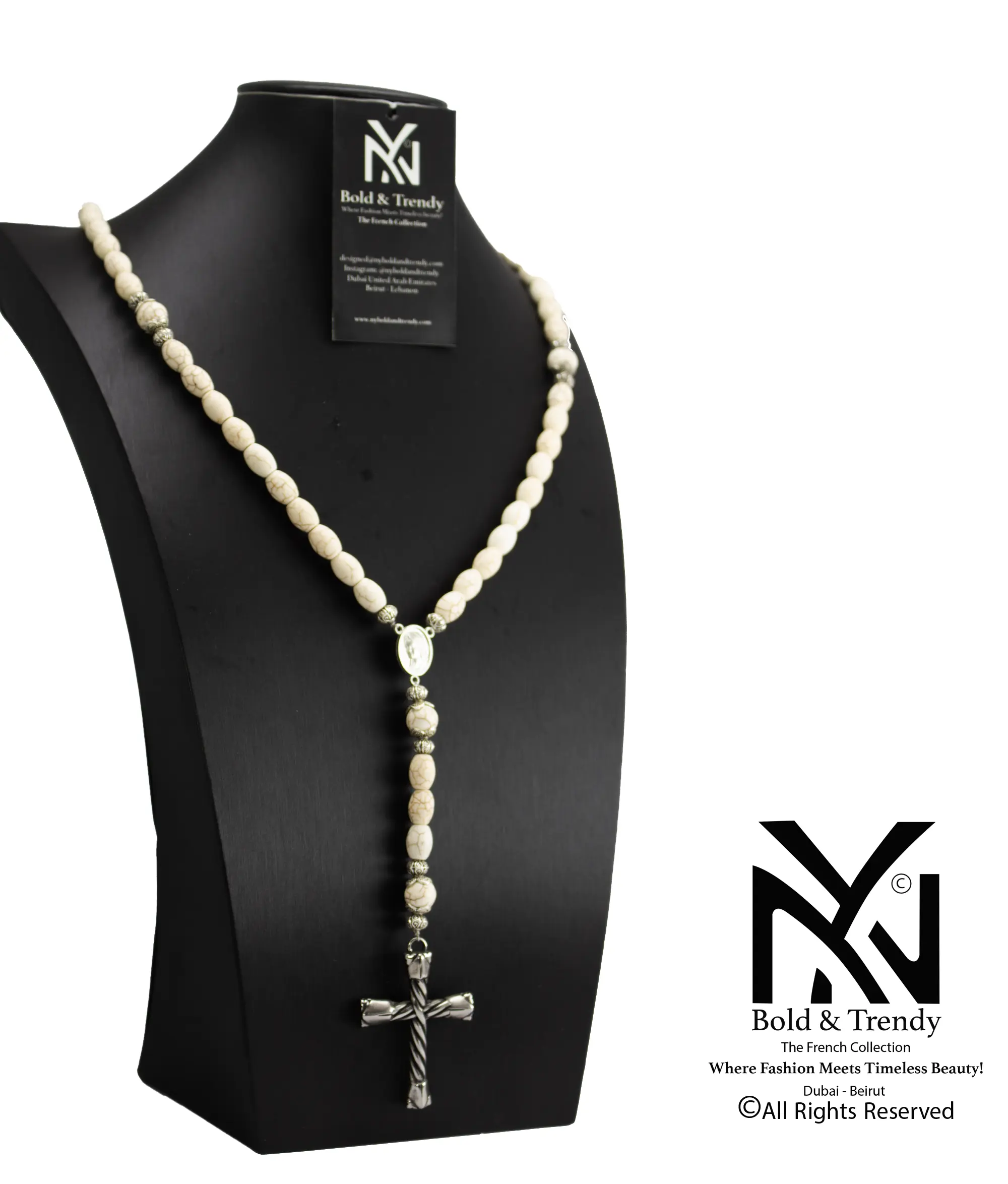 Christian-Prayer-Rosary-White-Feroza-Stone 1