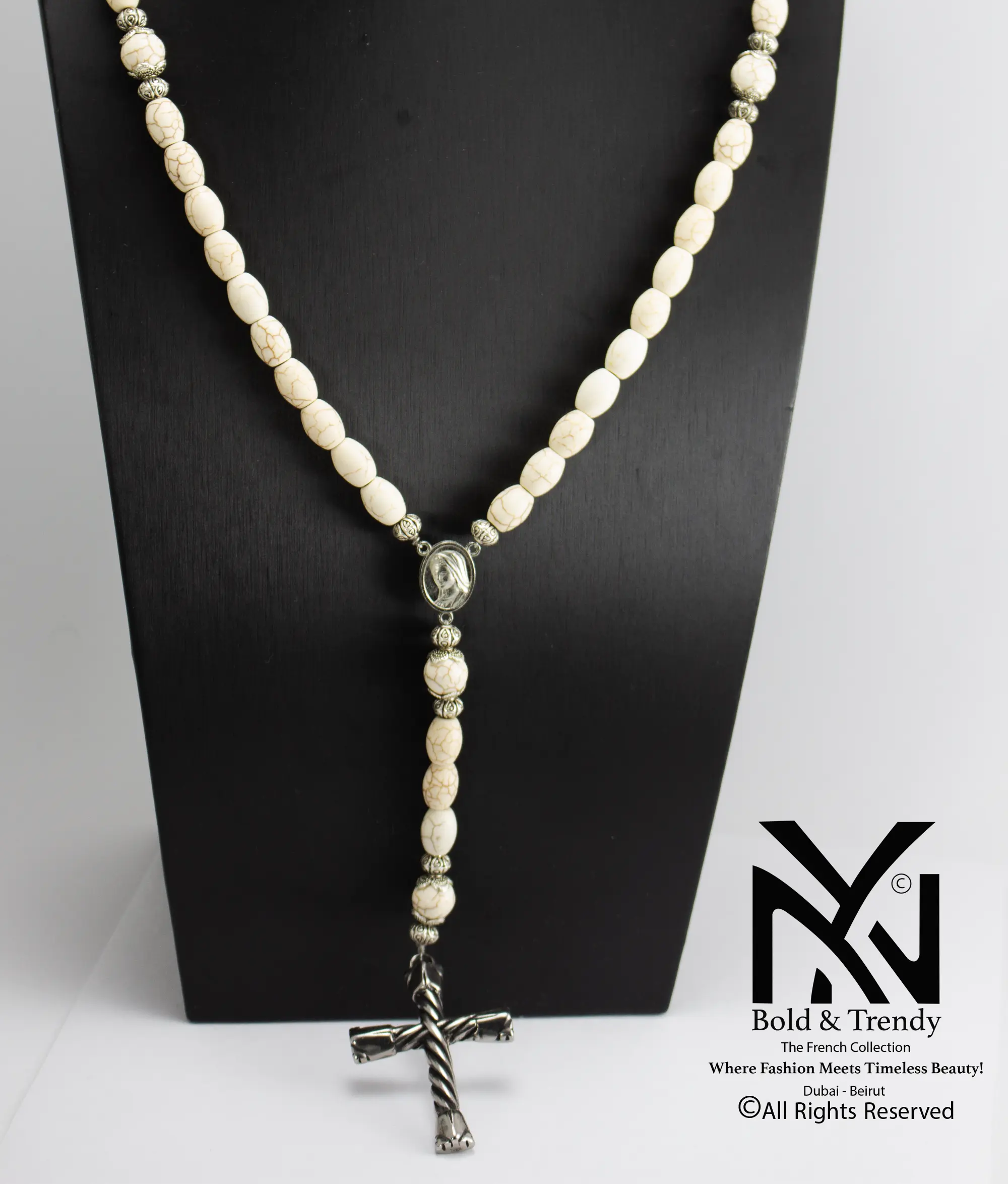  Christian-Prayer-Rosary-White-Feroza-Stone 1