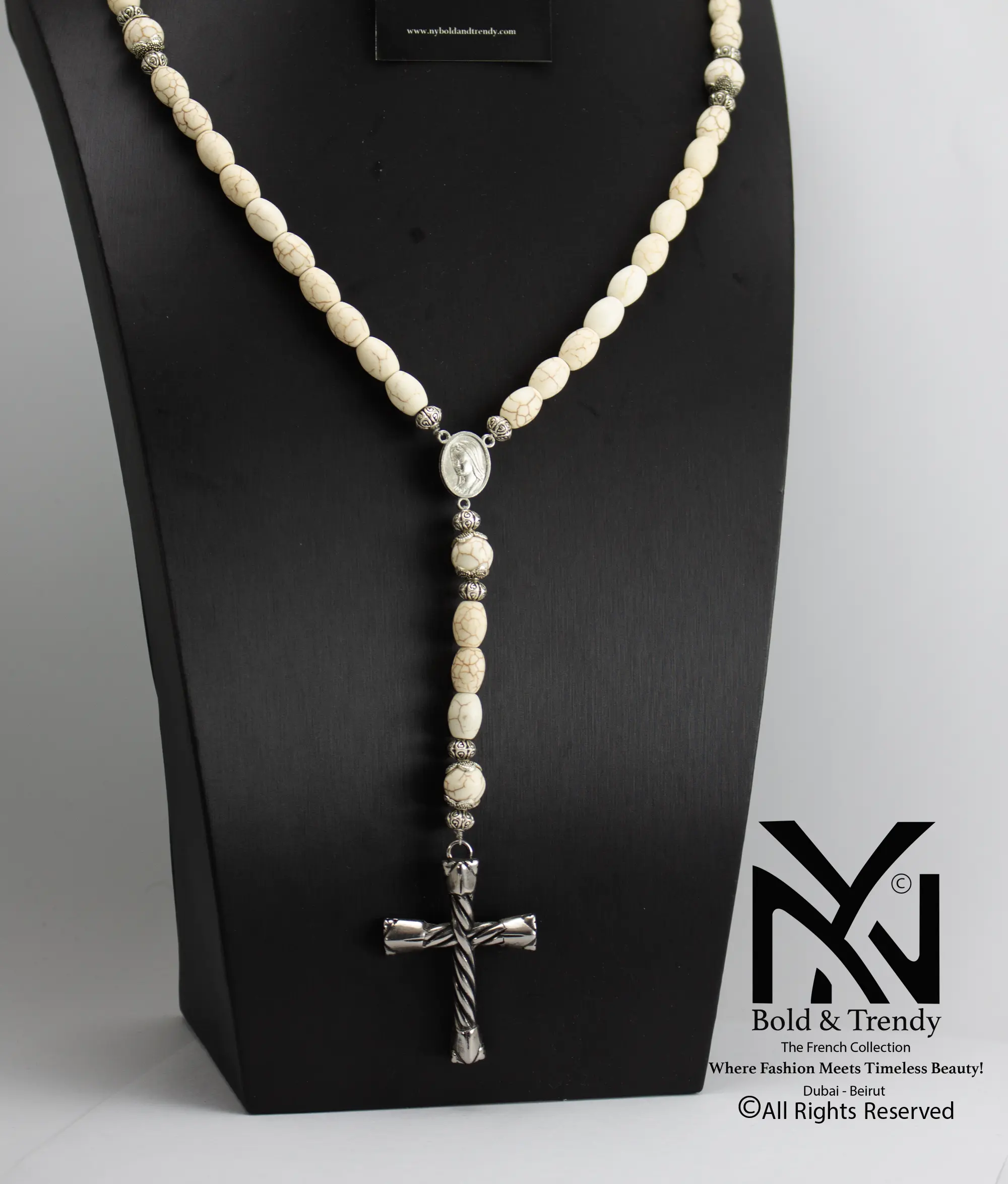 Christian-Prayer-Rosary-White-Feroza-Stone 1
