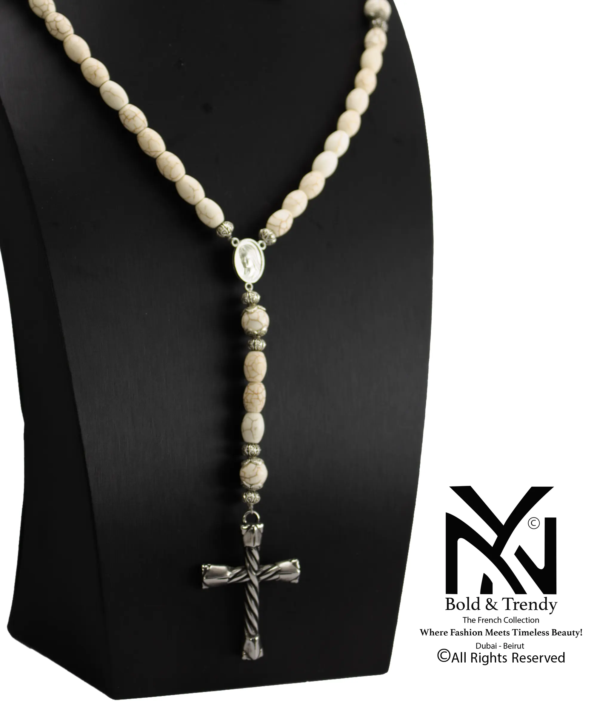  Christian-Prayer-Rosary-White-Feroza-Stone 1