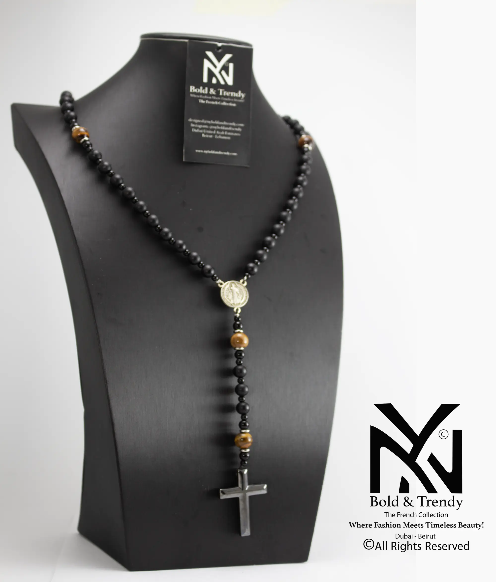 Christian Rosary Prayer Briollete Crystal Matt Onyx Tiger Eye Titanium Cross 1