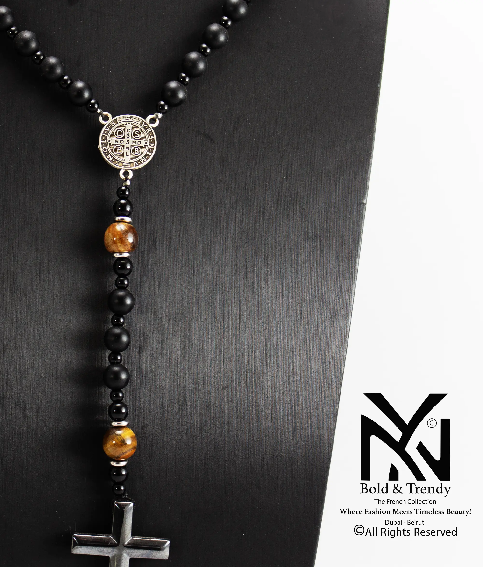  Christian Rosary Prayer Briollete Crystal Matt Onyx Tiger Eye Titanium Cross 1