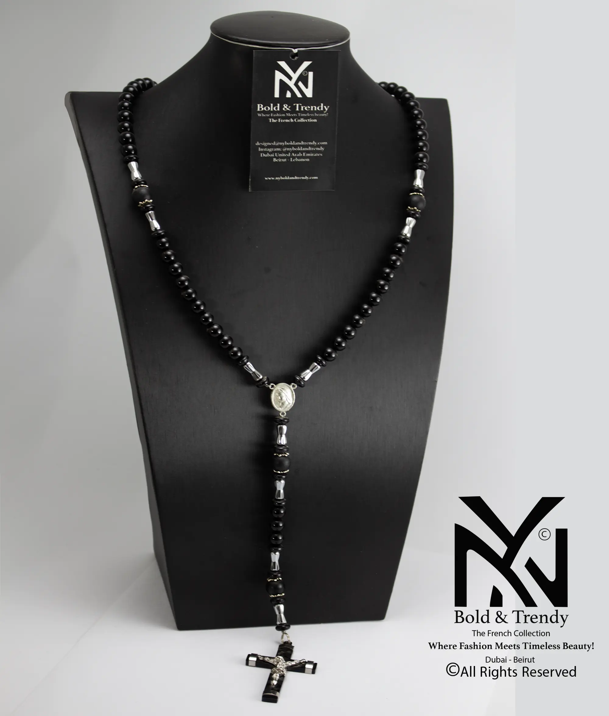  Christian Rosary Prayer Briollete Crystal Matt Onyx Titanium Cross 1