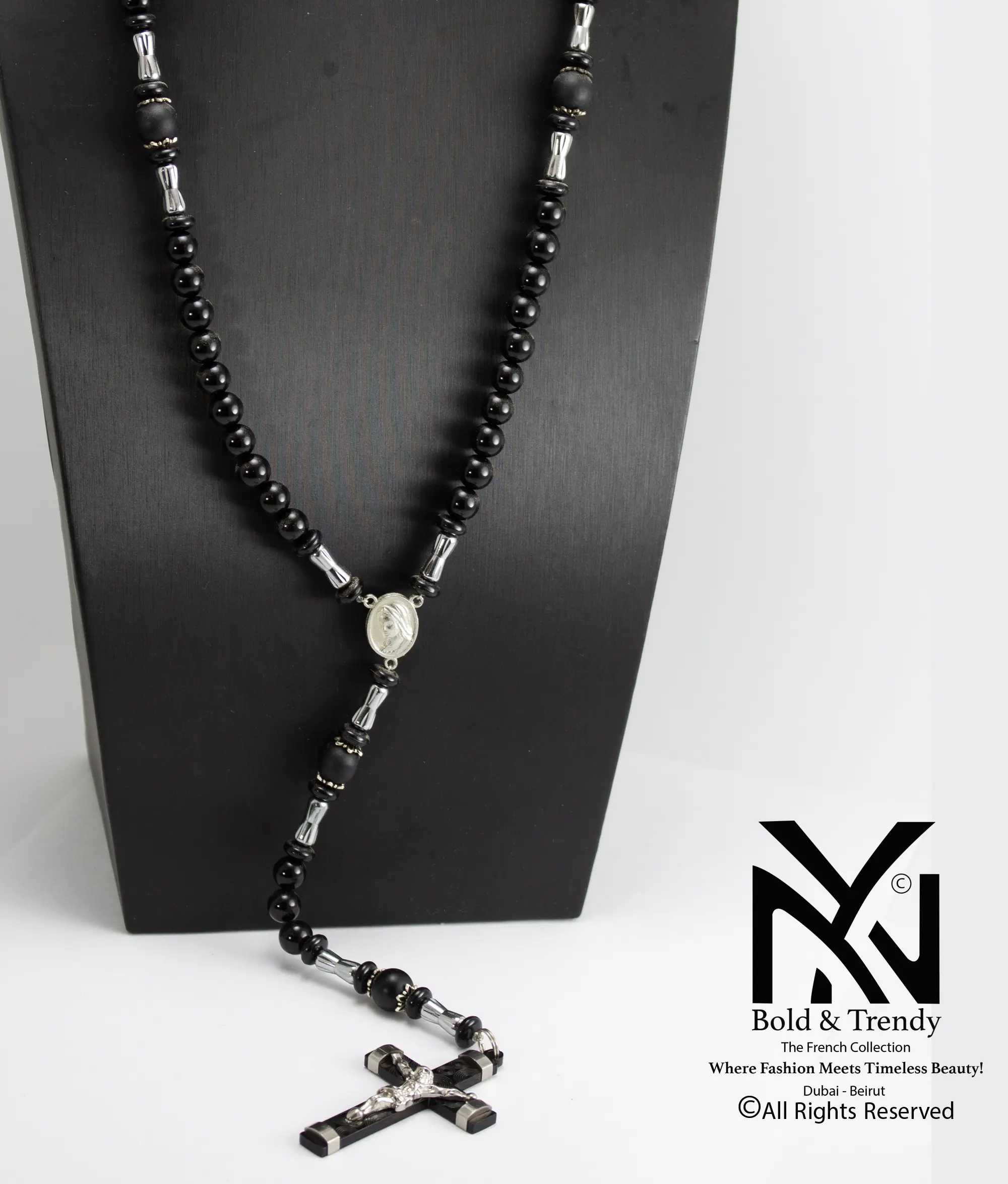  Christian Rosary Prayer Briollete Crystal Matt Onyx Titanium Cross 1