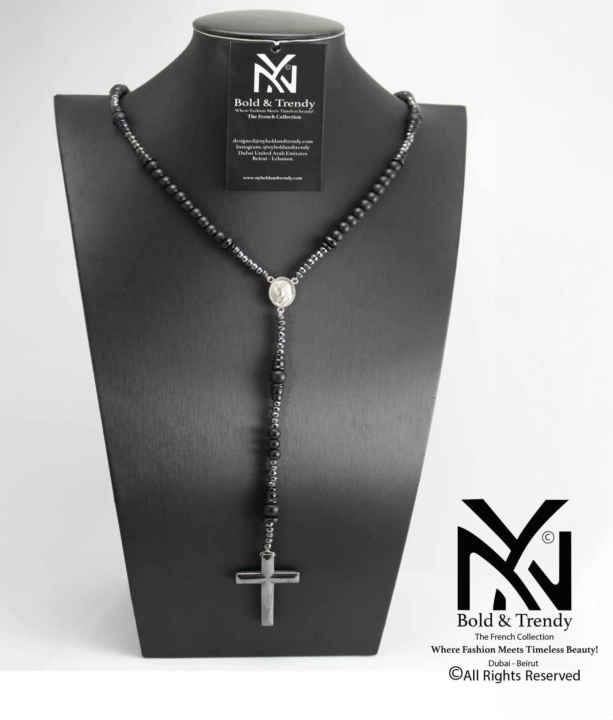 Christian Rosary Prayer Matt Onyx Zircona Titanium Cross 1