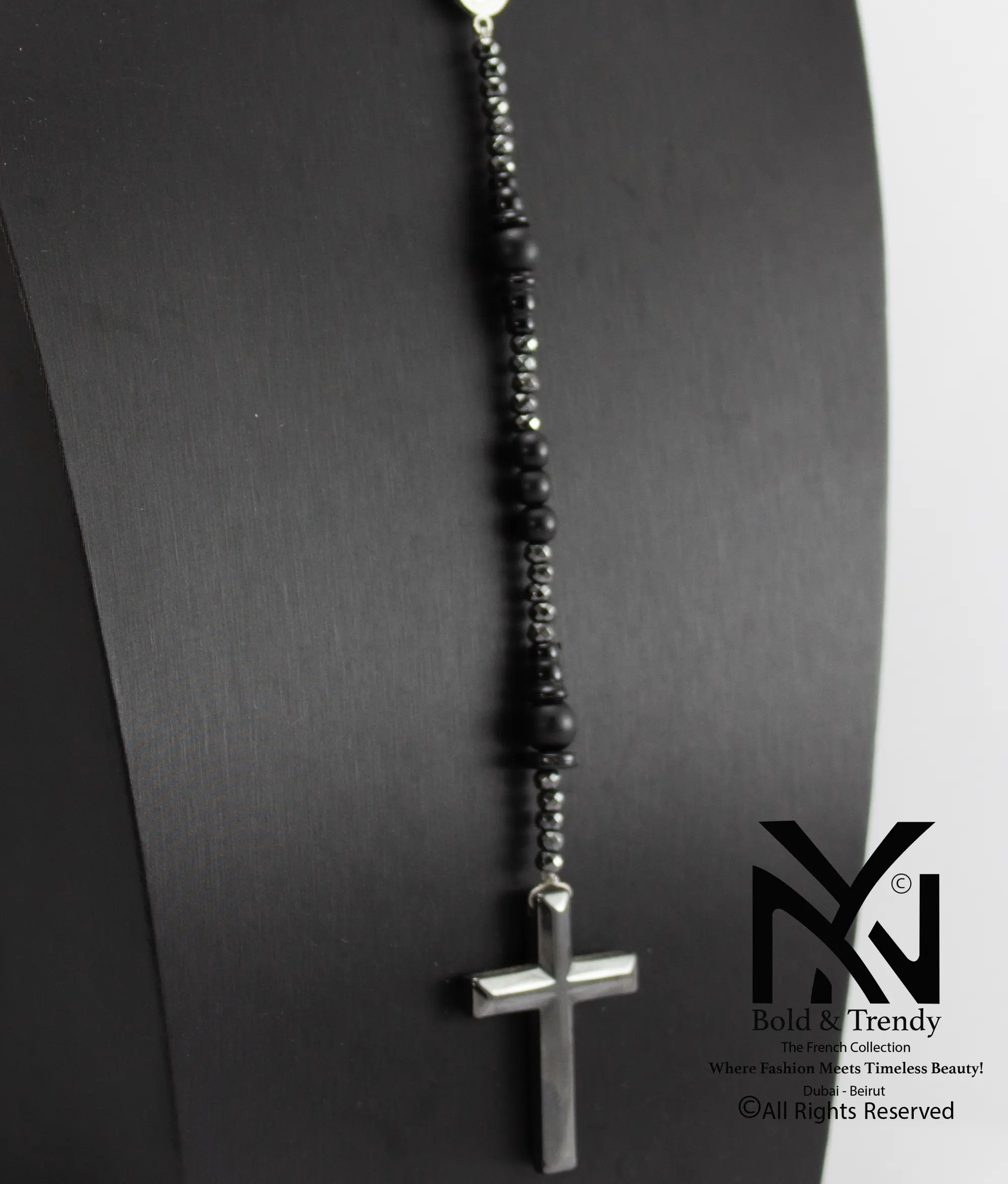  Christian Rosary Prayer Matt Onyx Zircona Titanium Cross 1