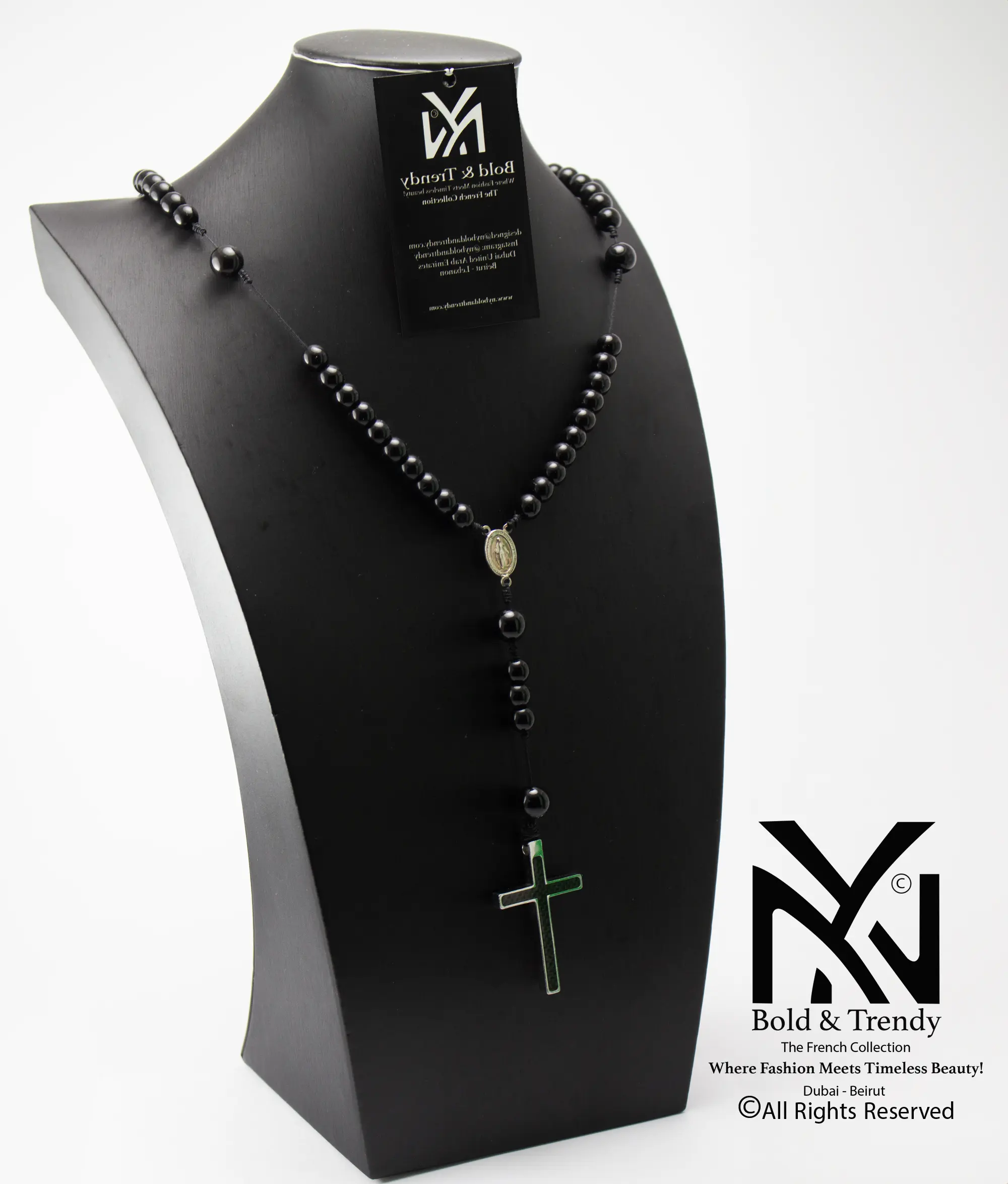  Christian Rosary Prayer Matt Onyx Zircona Black-Cross 1