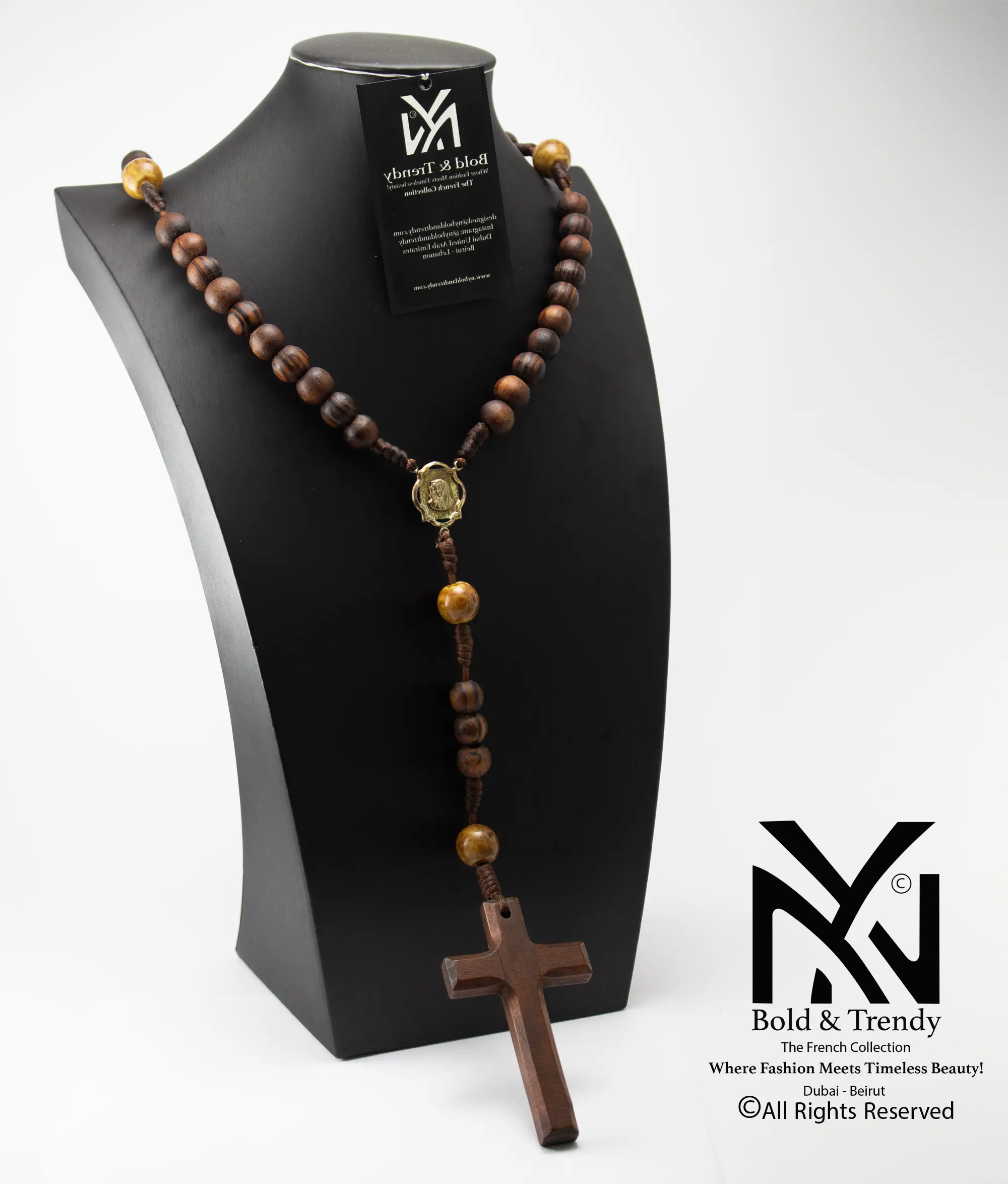 Christian Rosary Prayer Rose Wood Titanium Cross 1