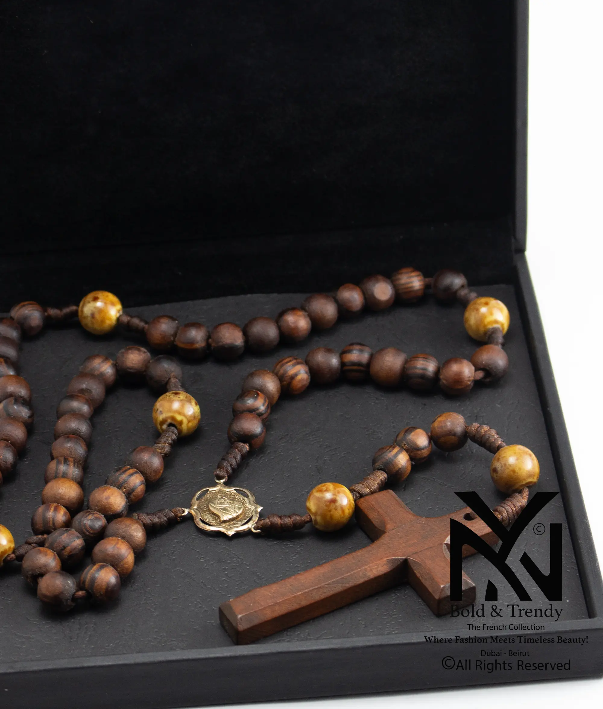  Christian Rosary Prayer Rose Wood Titanium Cross 1