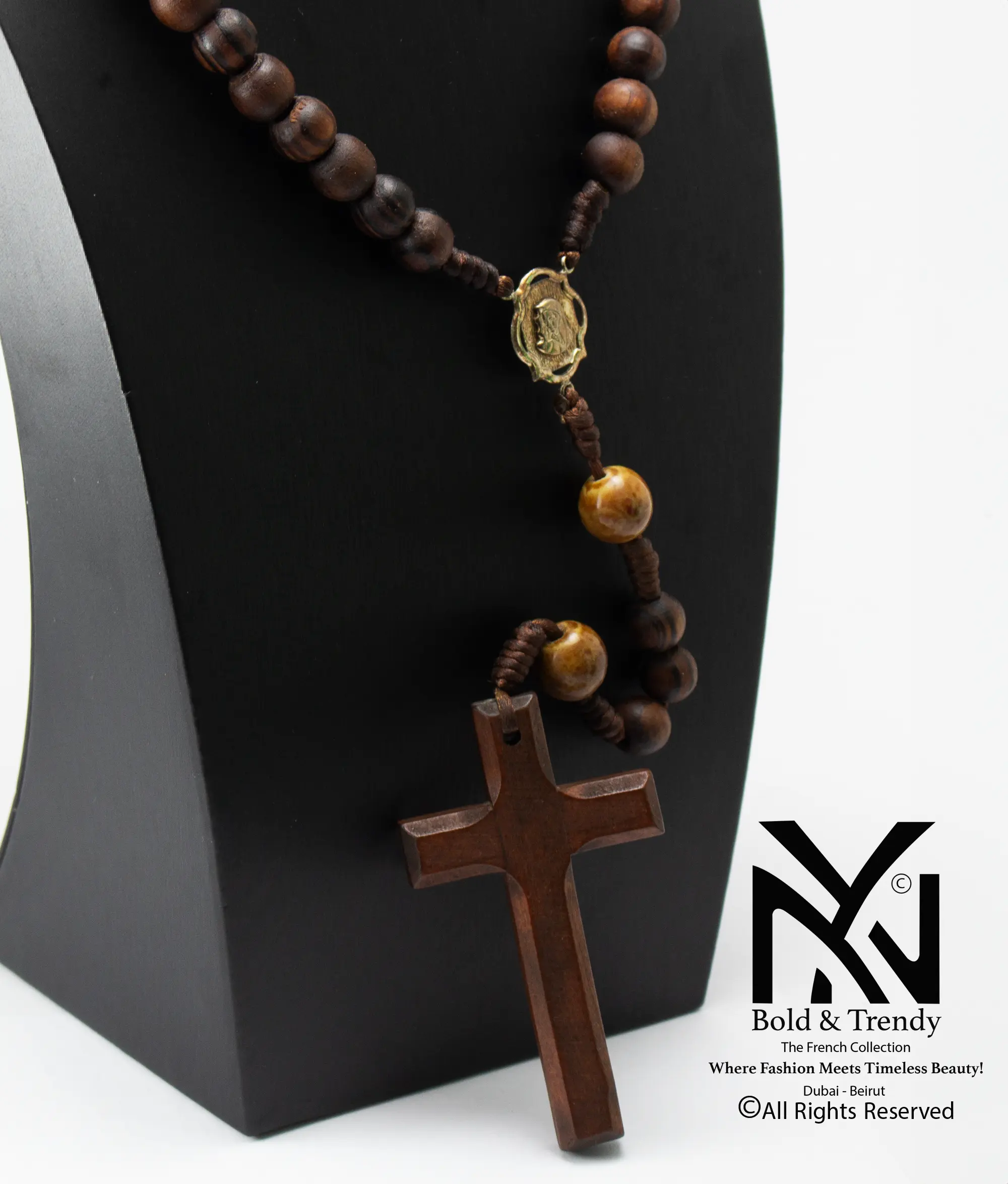  Christian Rosary Prayer Rose Wood Titanium Cross 1