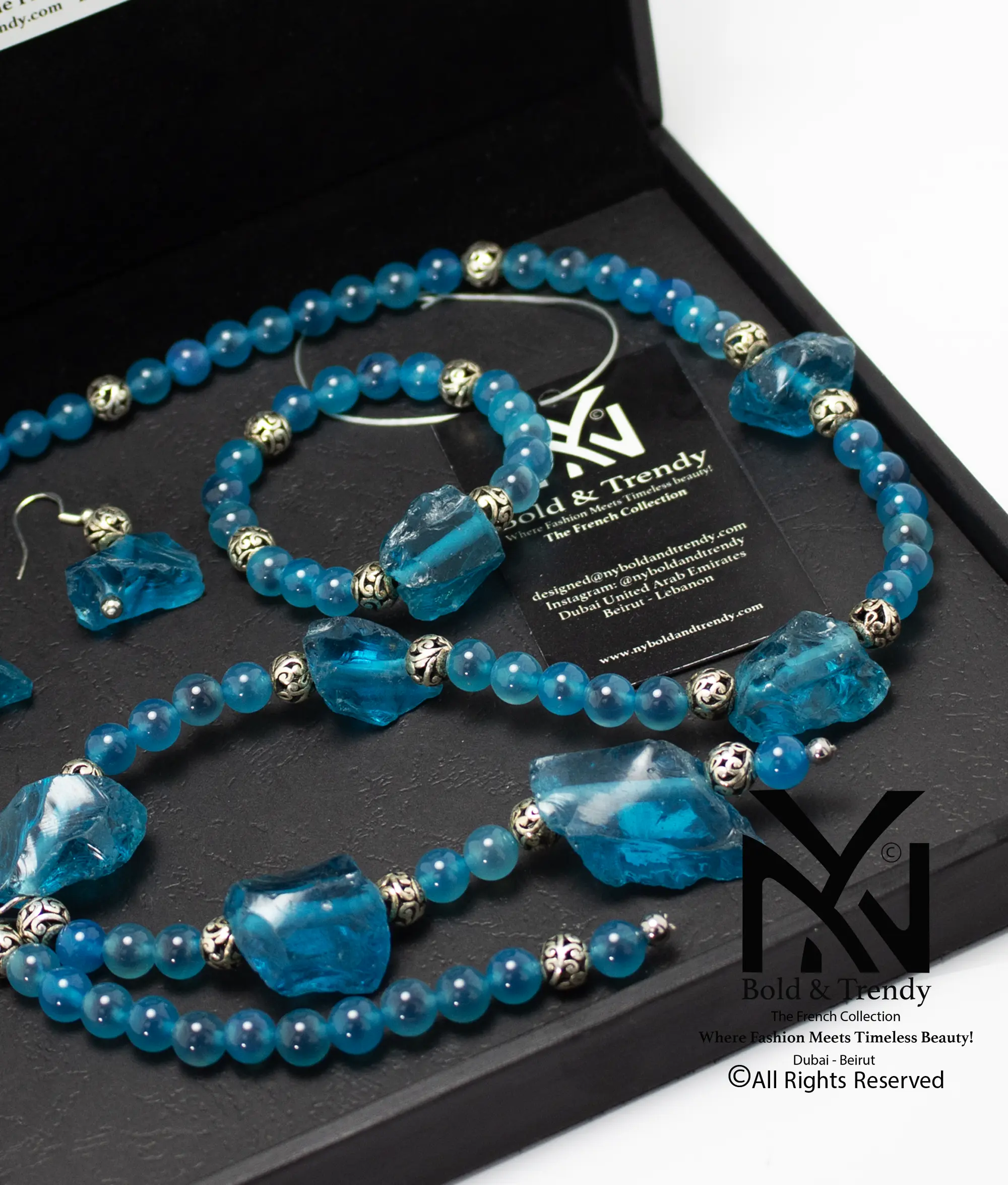  Complete Set Natural Uncut Rough Blue Aquamarine Stone and Beads 1