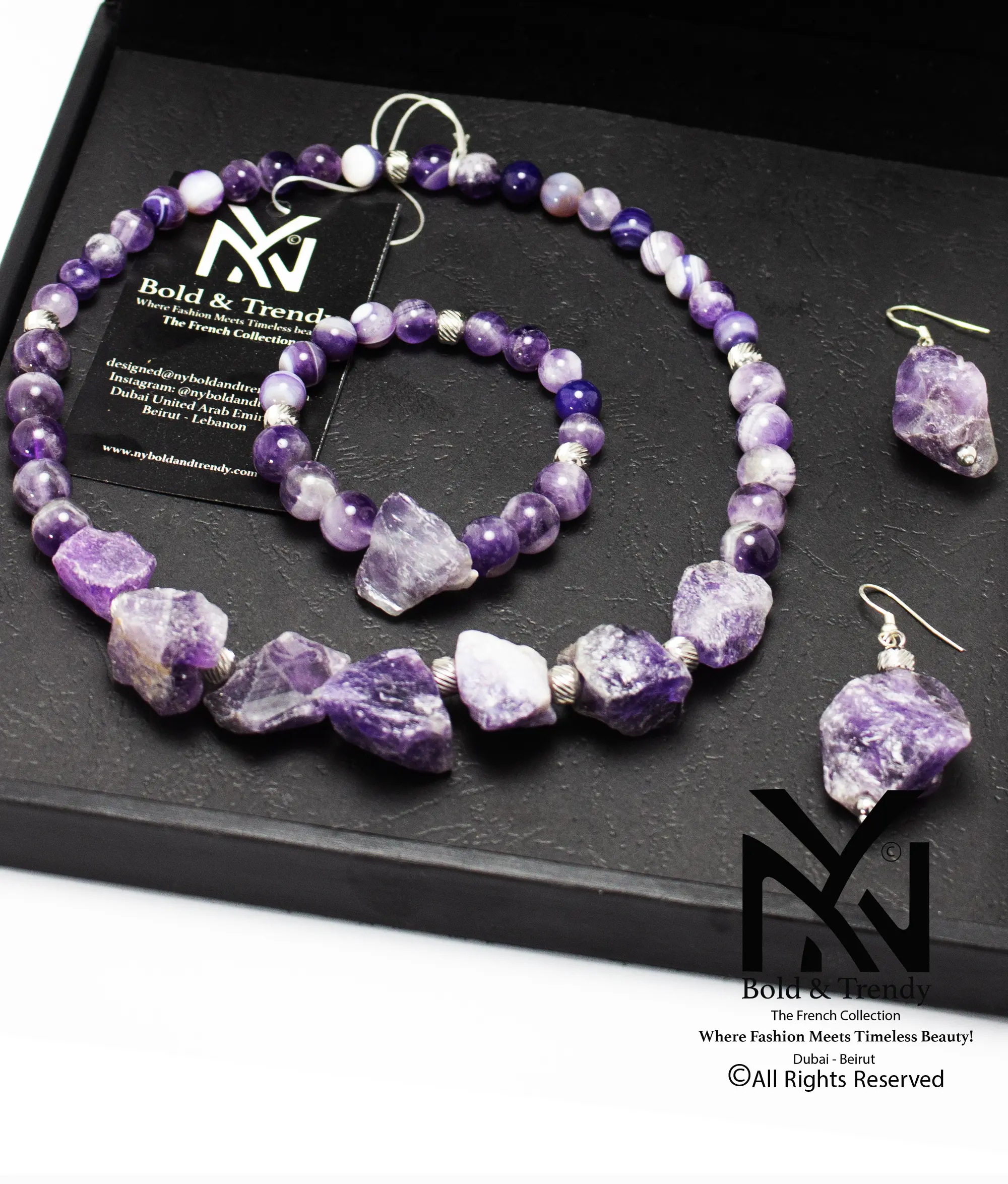  Complete Set Uncut Rough Natural Amethyst Stone And Natural Beads 1