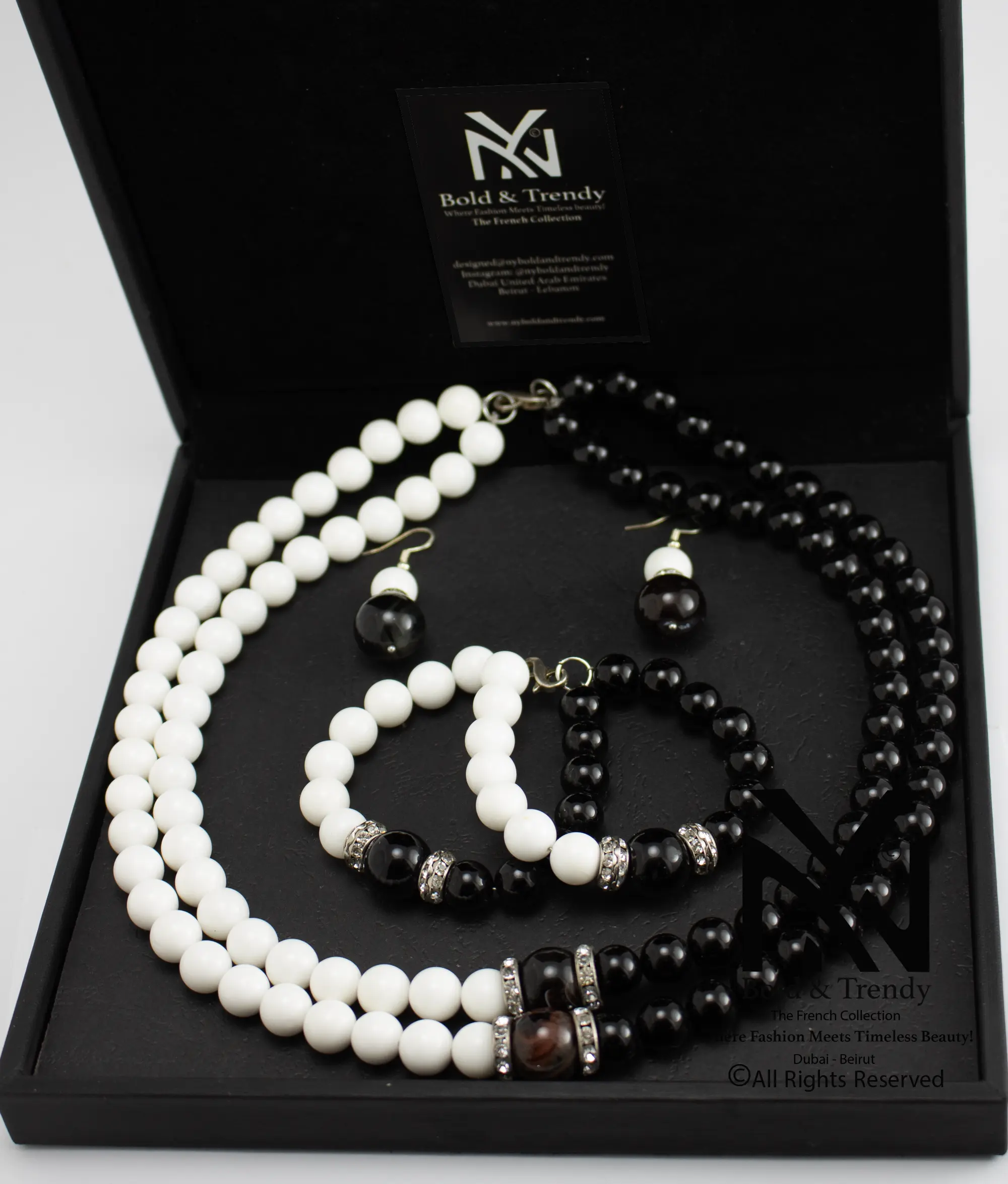  Complete Set Natural Pure White Jade And Brazilian Black Agate 1