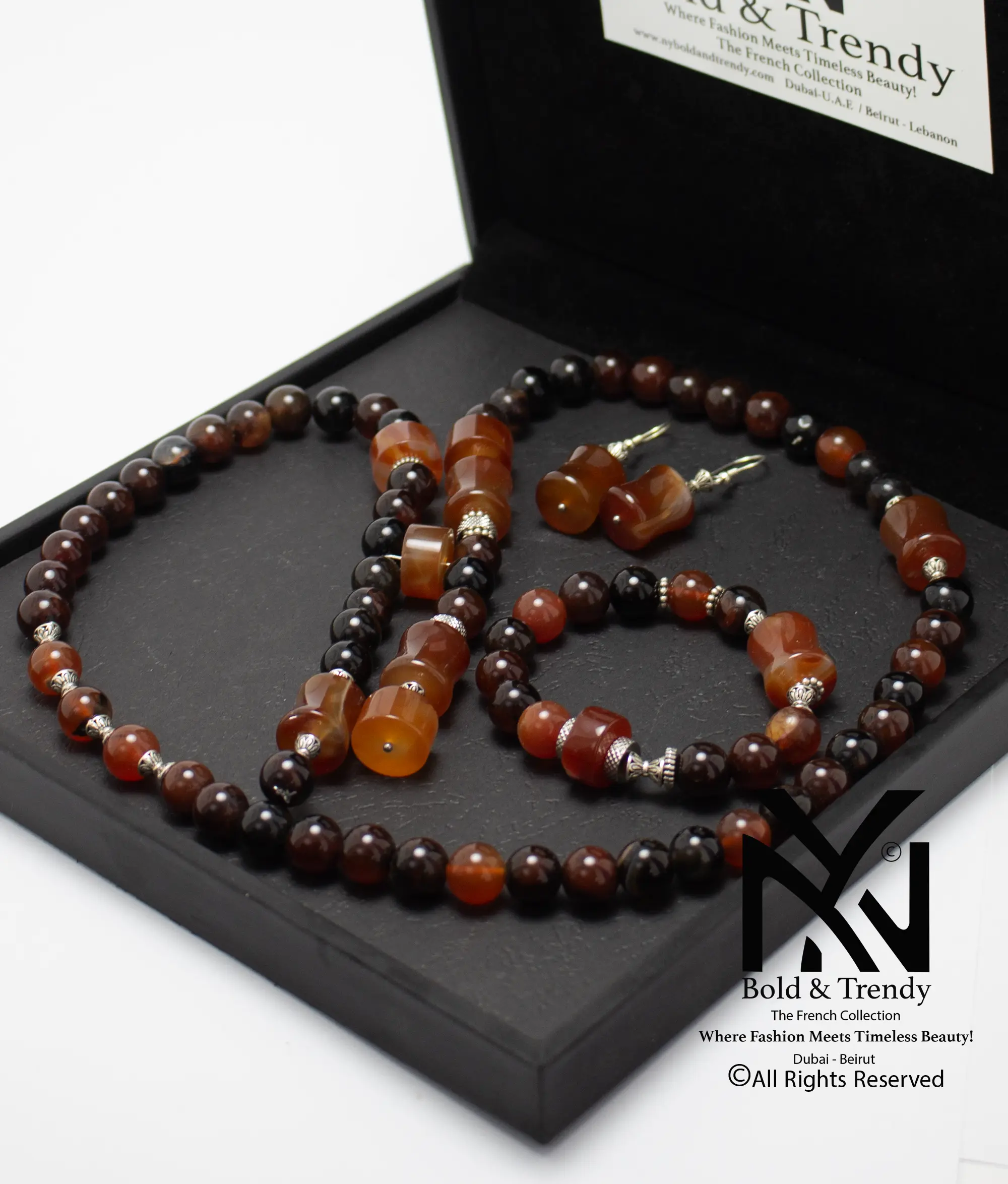 Exclusive Collection: Rare Agate, Black Australian, Mexican Red Fire, Orange Peach Yamani, and Silver Set from NY Bold & Trendy