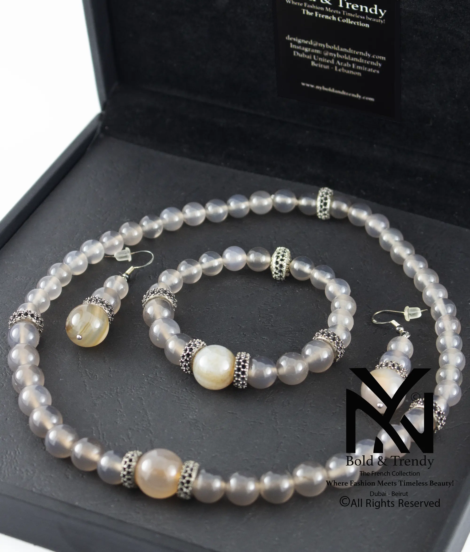  Complete Set Botswana Smokey Onyx Agate And Zircon 1
