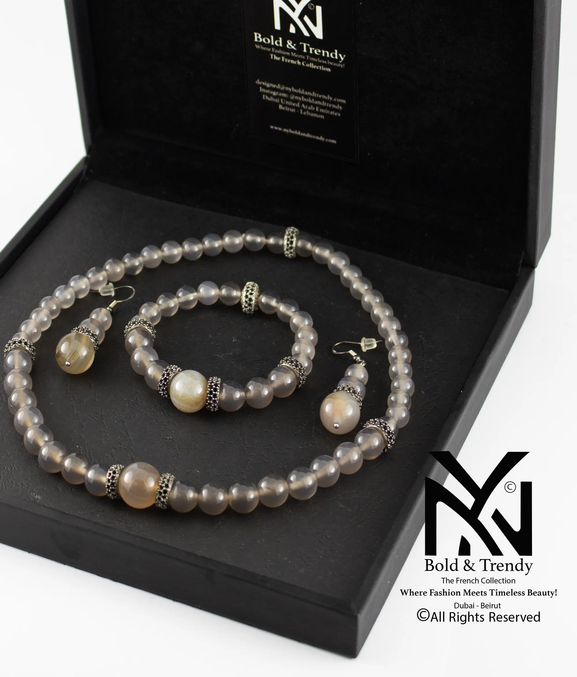  Complete Set Botswana Smokey Onyx Agate And Zircon 1
