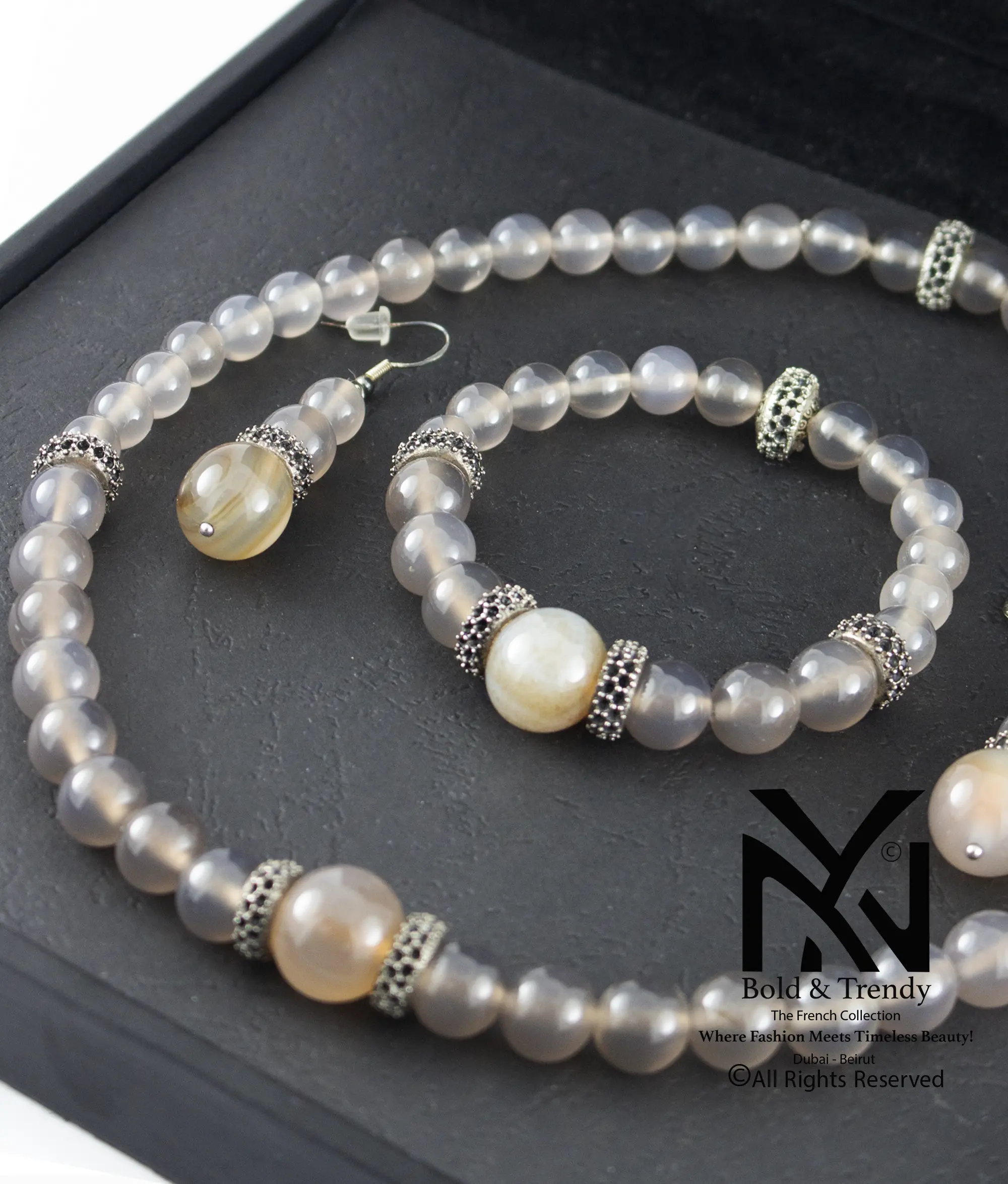 Complete Set Botswana Smokey Onyx Agate And Zircon 1