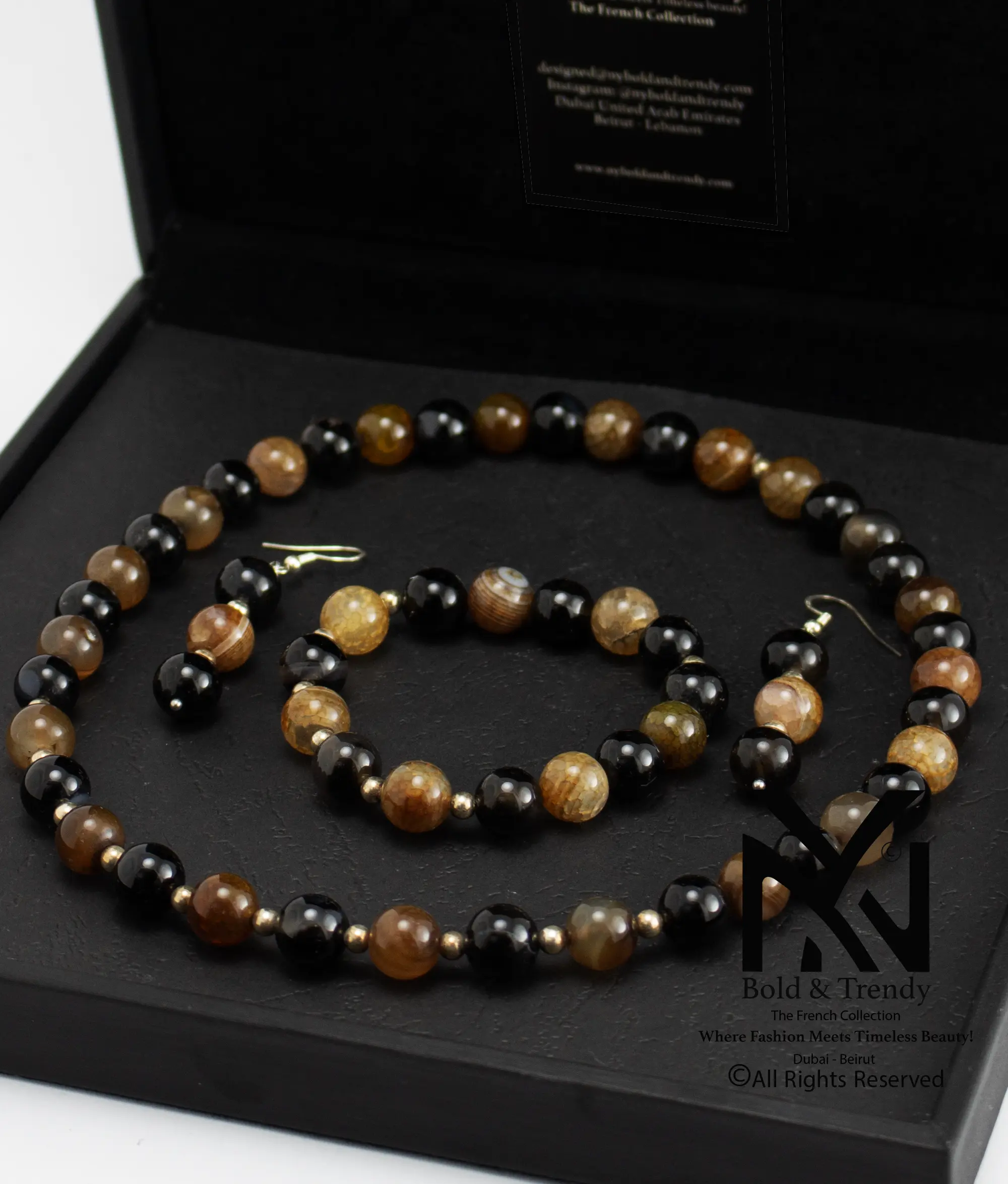  Complete Set Natural Indian And Brazilian Black Brown Agate 1