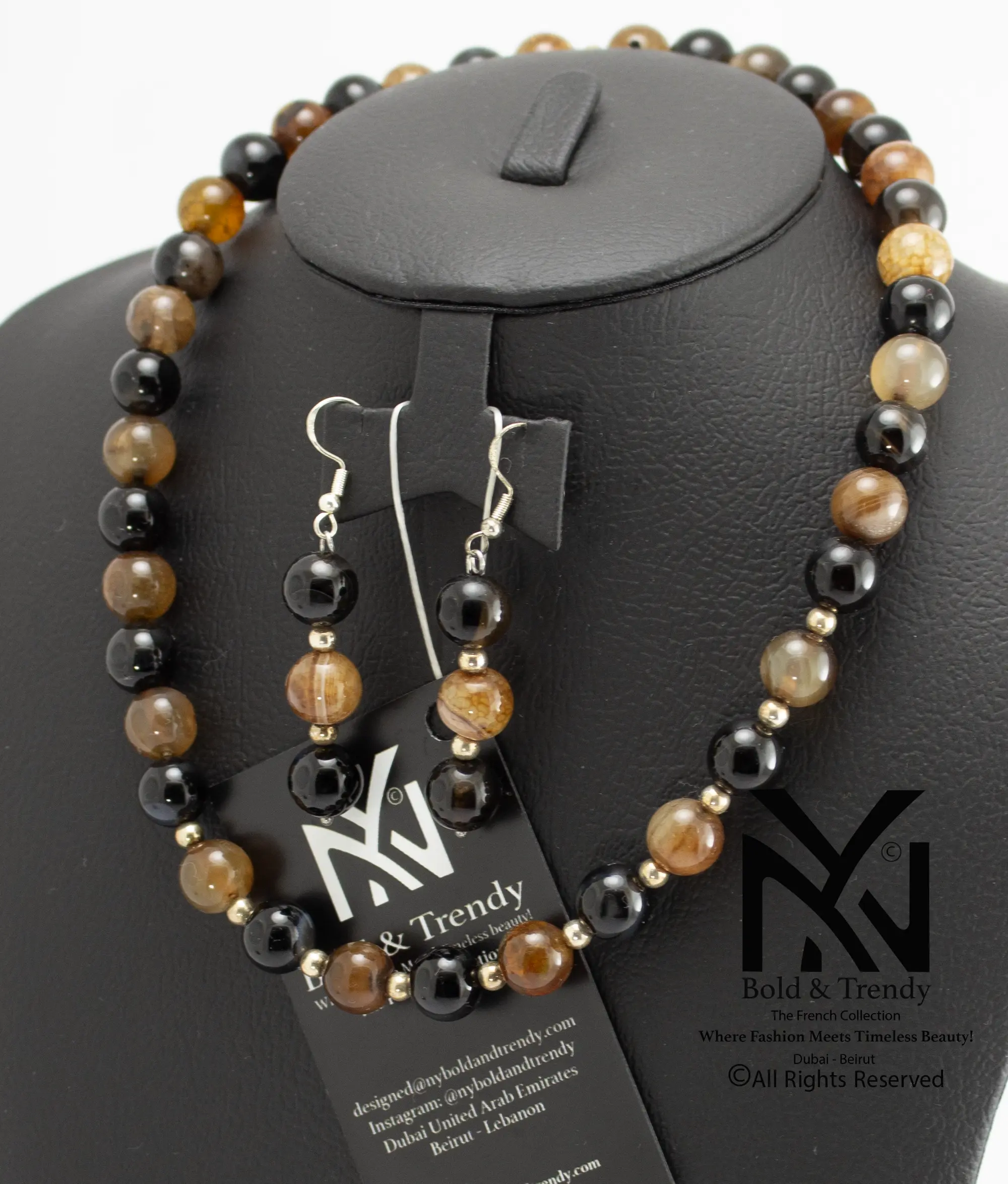  Complete Set Natural Indian And Brazilian Black Brown Agate 1