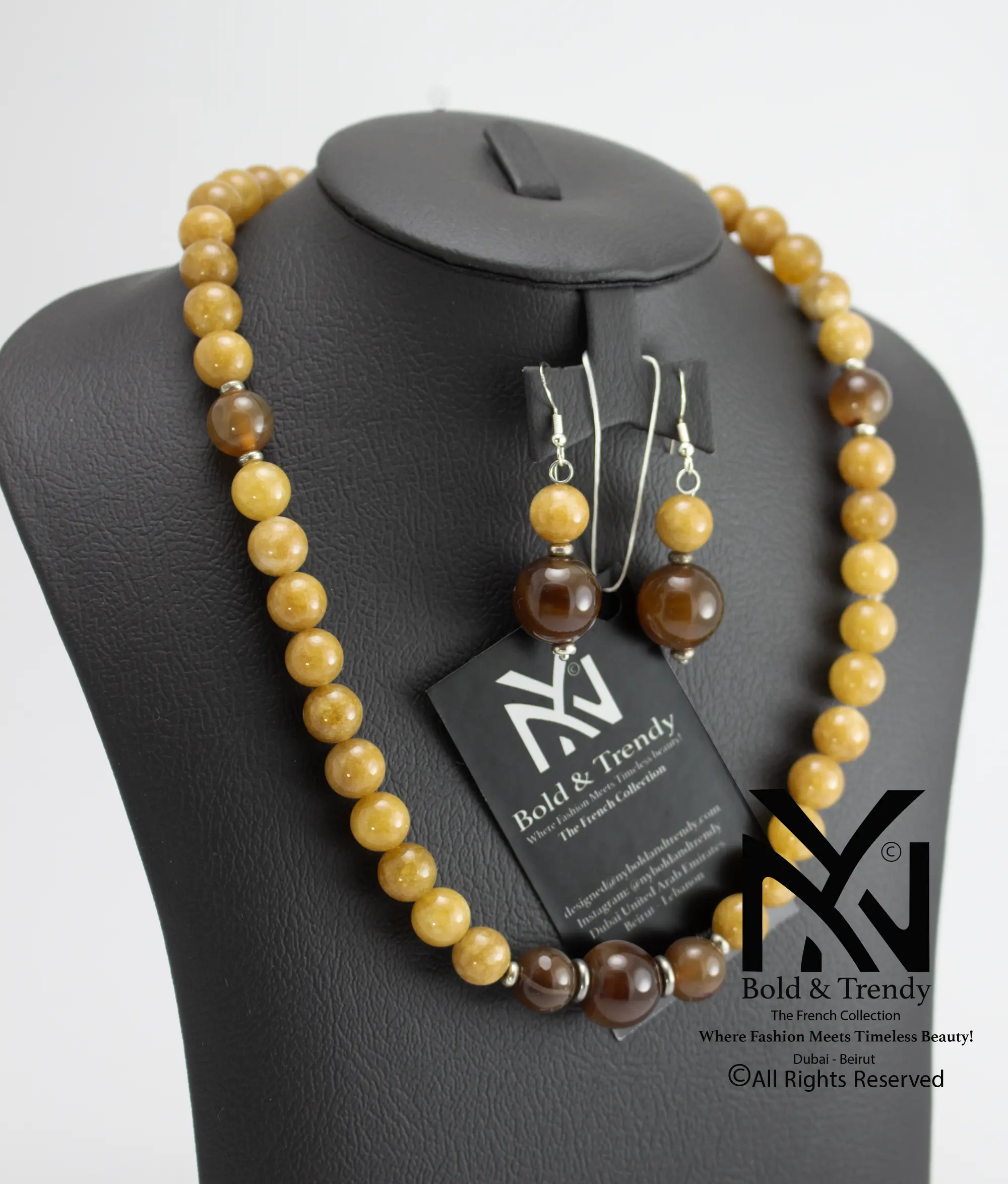  Complete Set Natural Yellow Tourmaline And Hazel Brown Agate 1