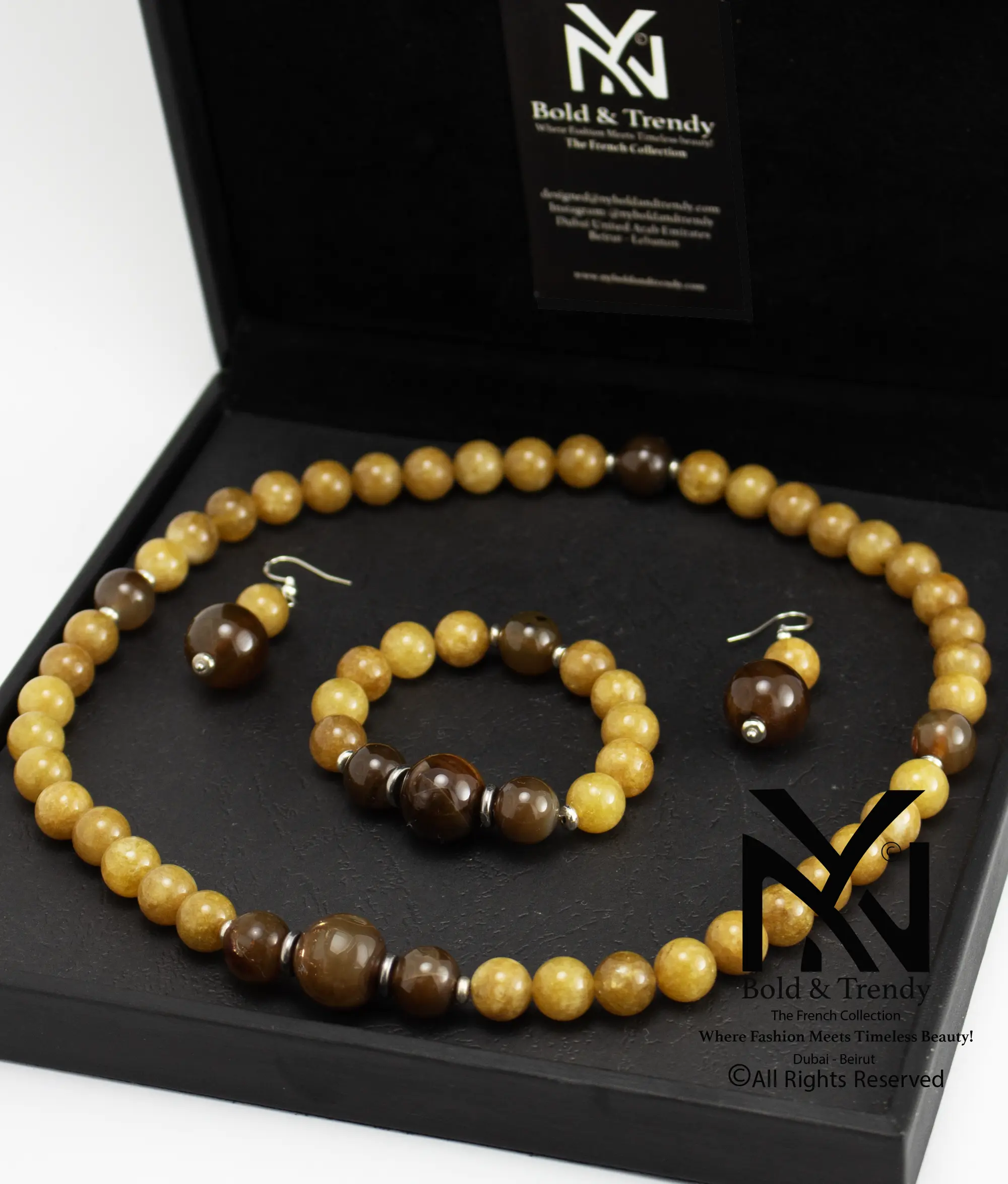  Complete Set Natural Yellow Tourmaline And Hazel Brown Agate 1