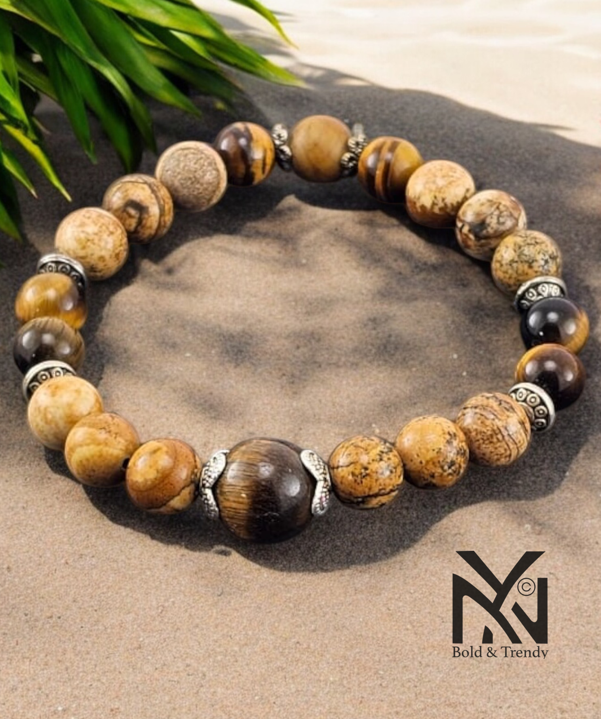 Terre d'Harmonie bracelet featuring tiger's eye and jasper stones