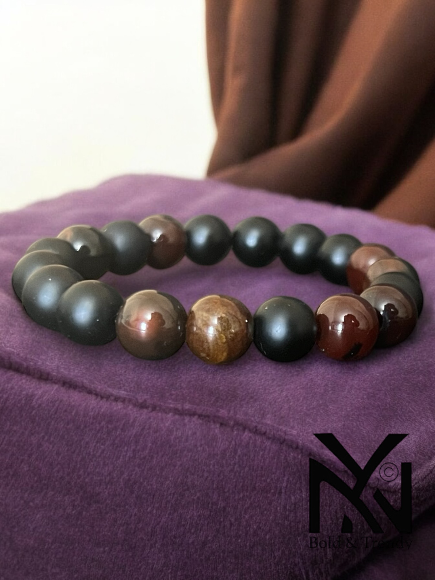 Bracelet Force et Sérénité - Agate and Matt Onyx Bracelet for Strength and Balance