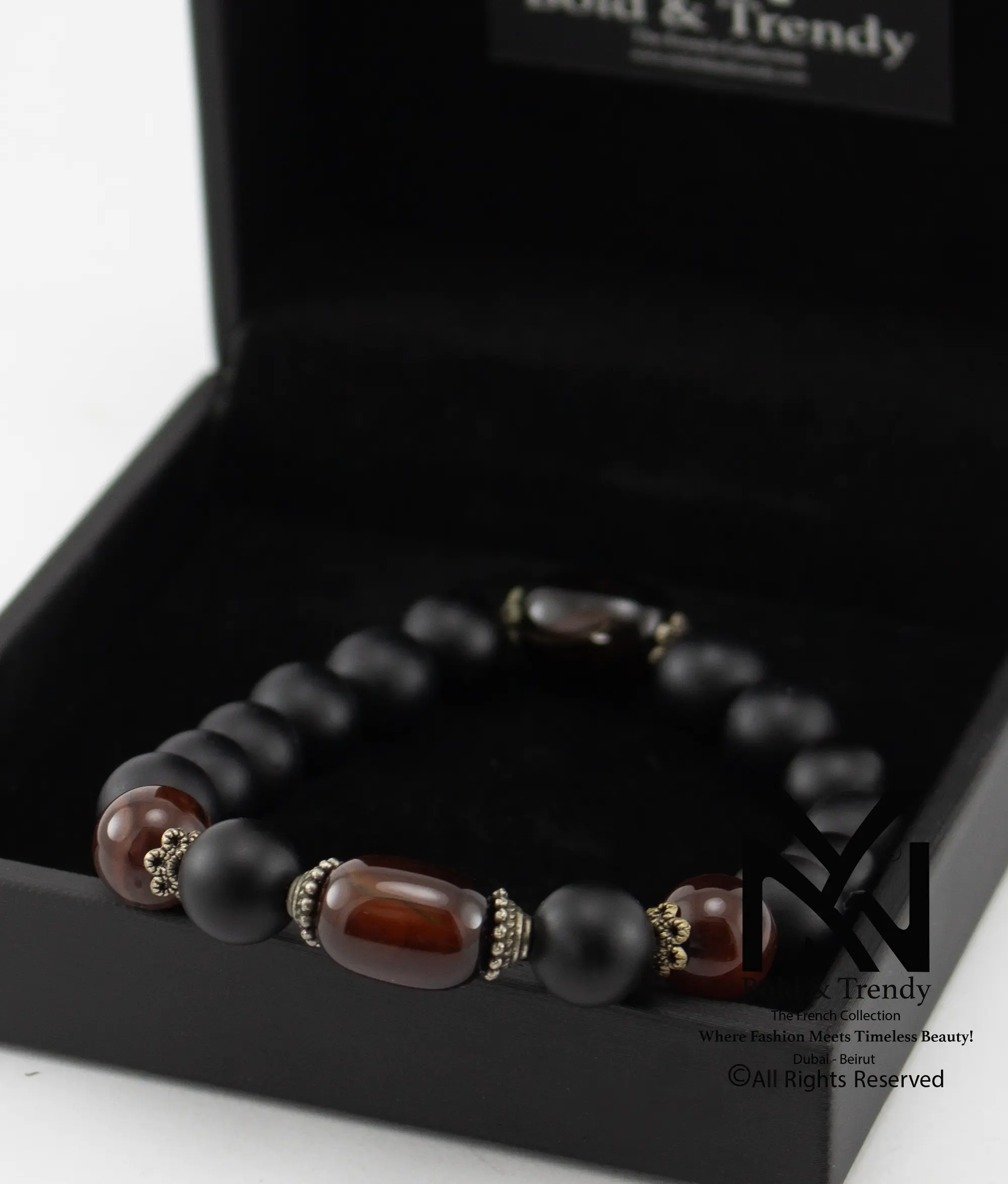  Unisex Bracelet Black Lava And Mexican Red Agate 1