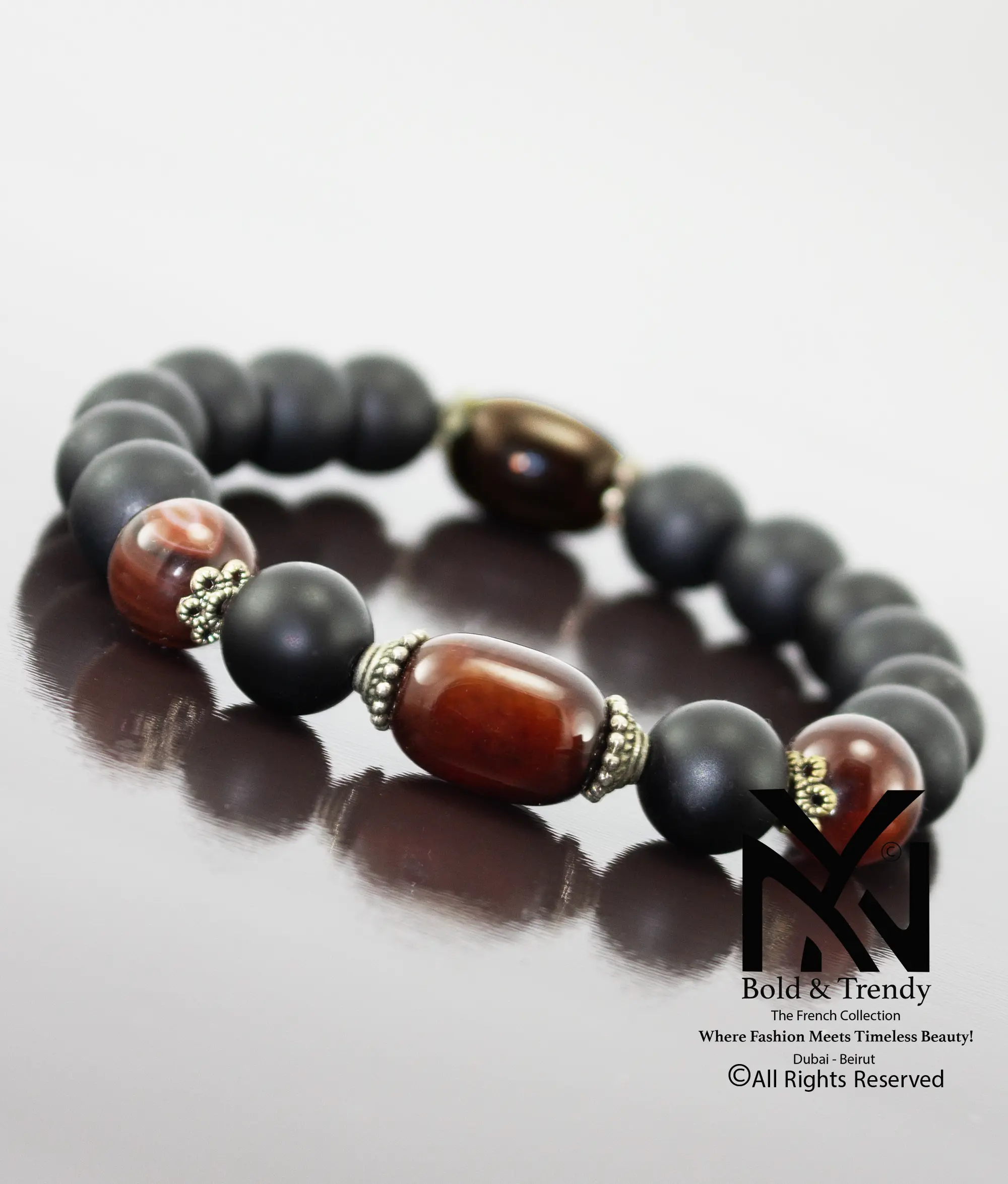  Unisex Bracelet Black Lava And Mexican Red Agate 1