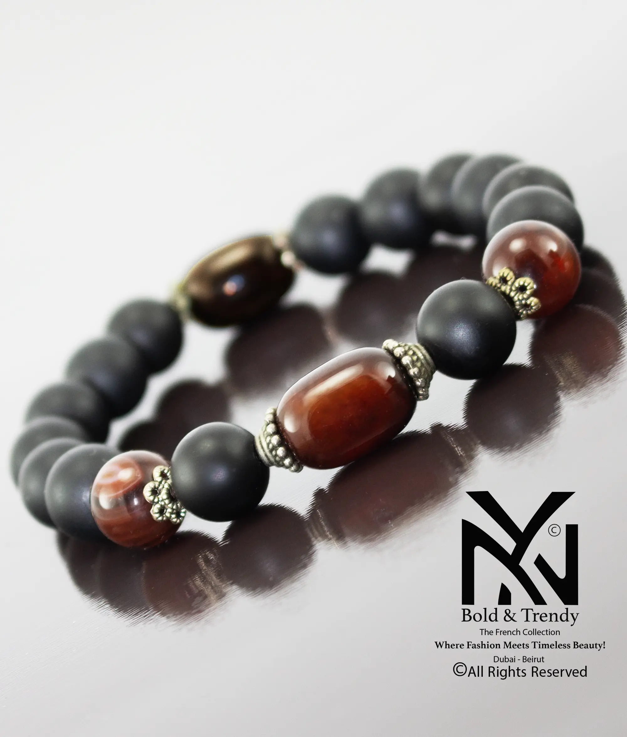 Unisex Bracelet Black Lava And Mexican Red Agate 1