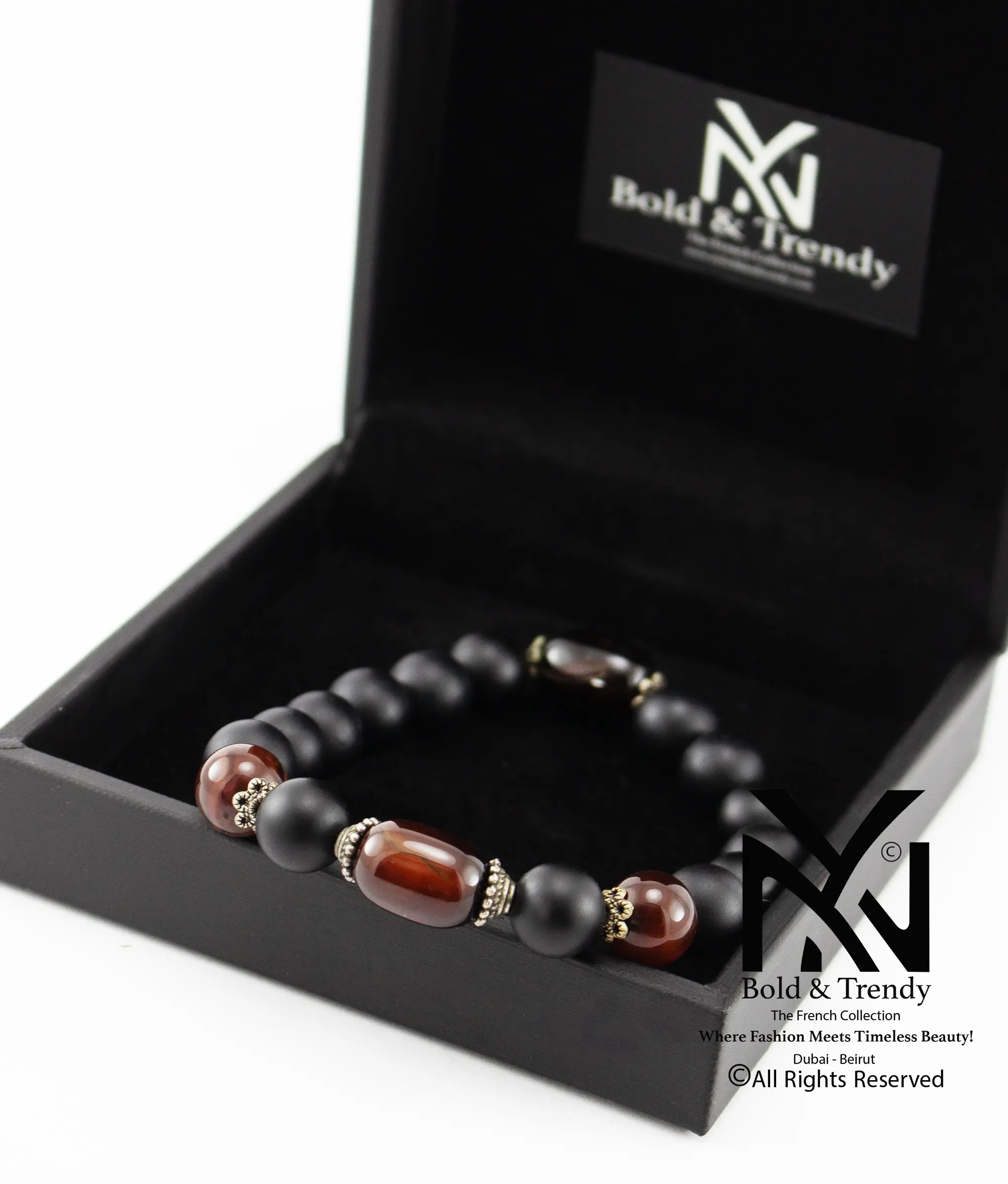  Unisex Bracelet Black Lava And Mexican Red Agate 1
