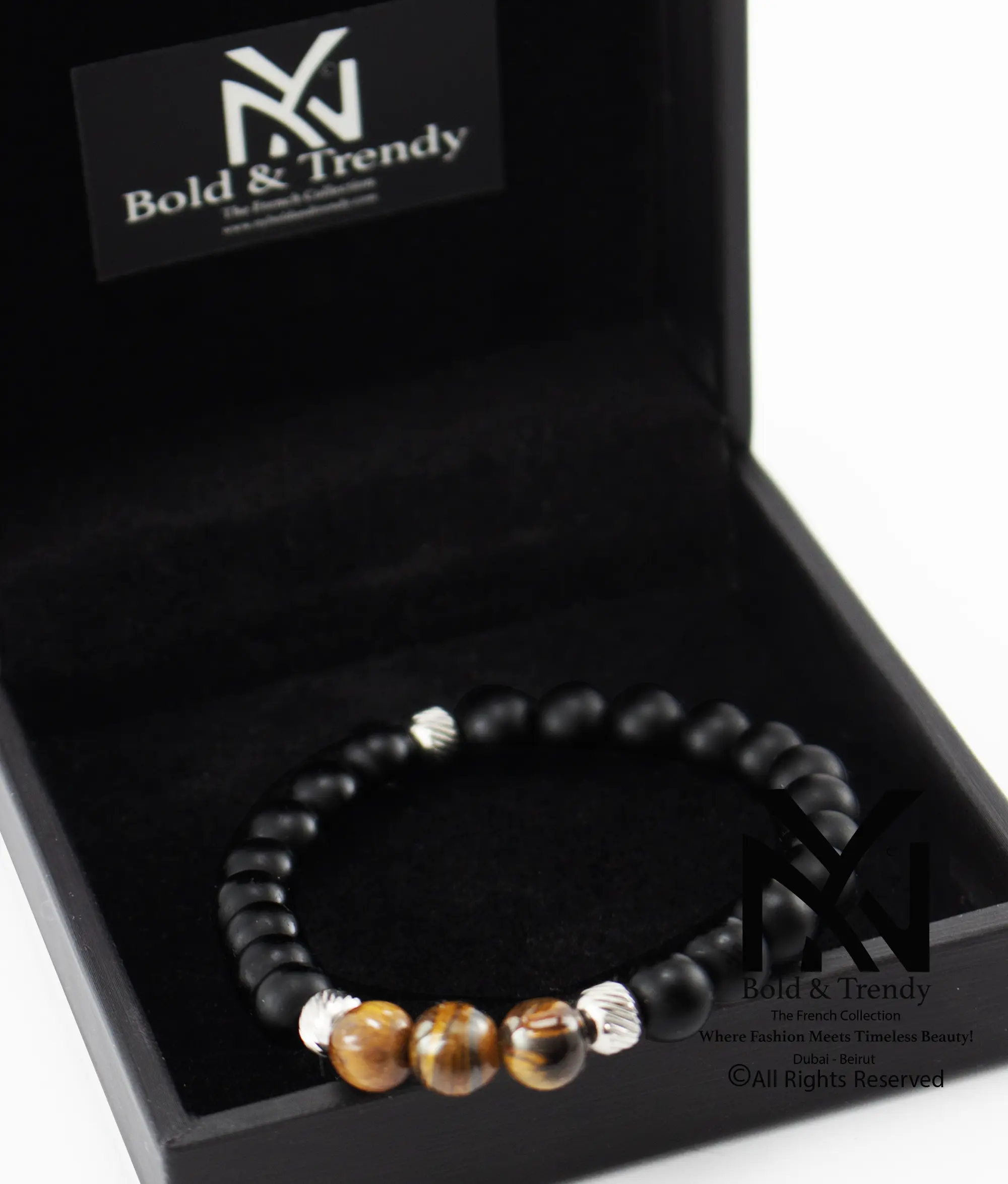  Unisex Bracelet Natural Black Lava And Tiger Eye 1