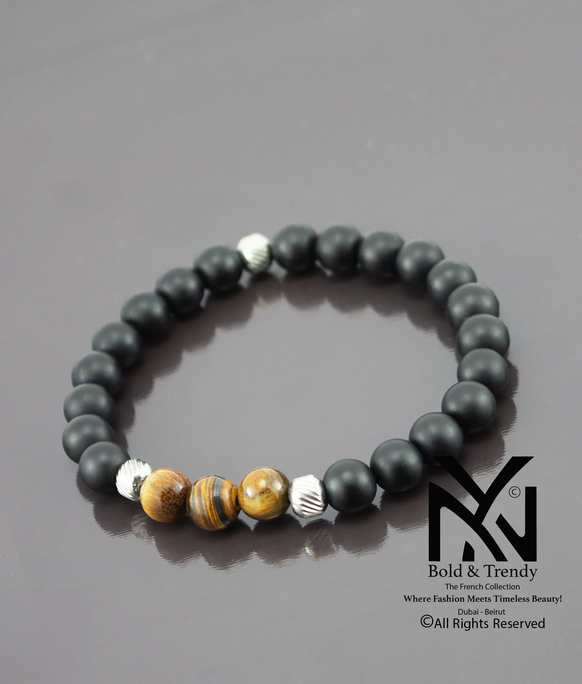  Unisex Bracelet Natural Black Lava And Tiger Eye 1