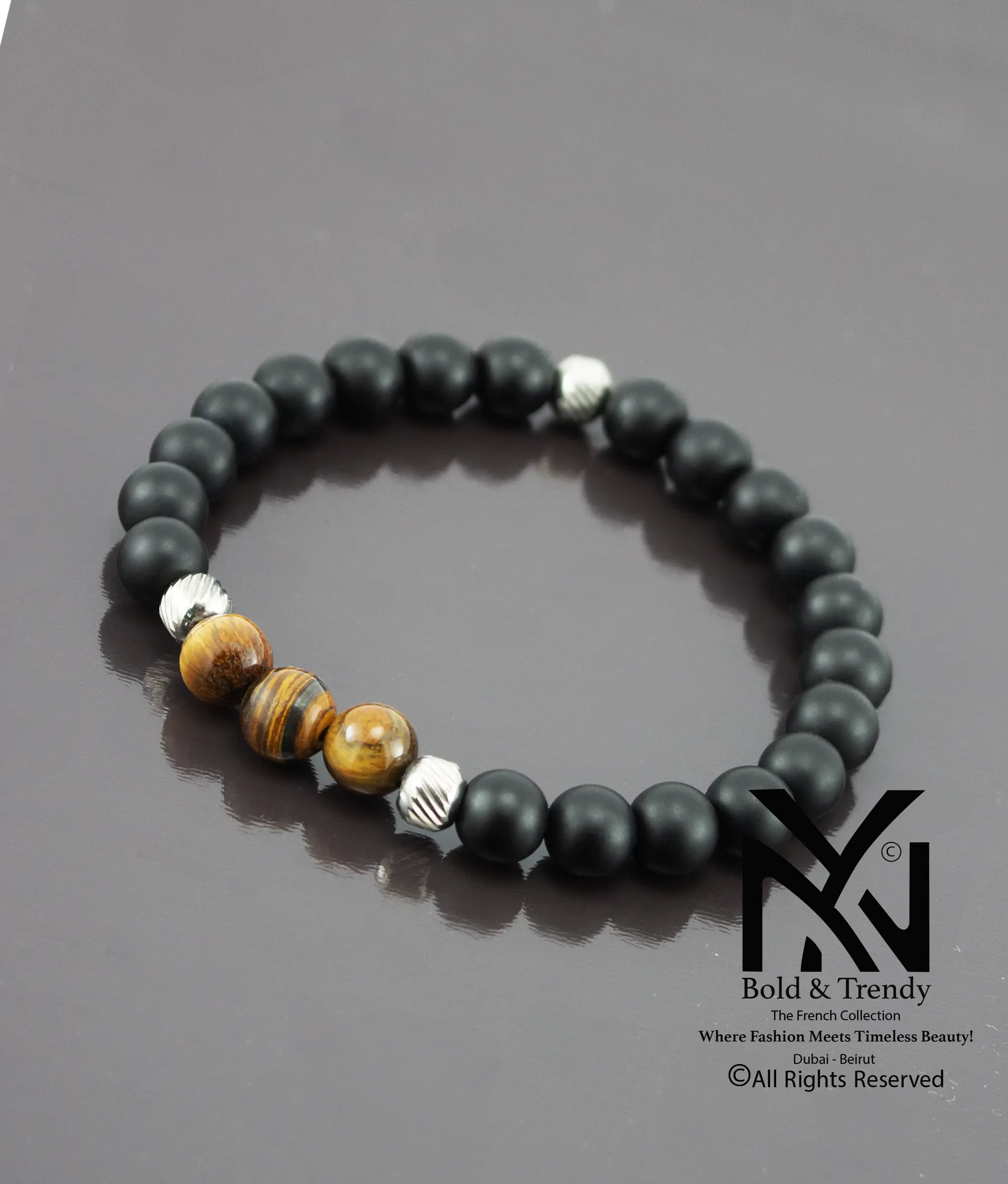  Unisex Bracelet Natural Black Lava And Tiger Eye 1