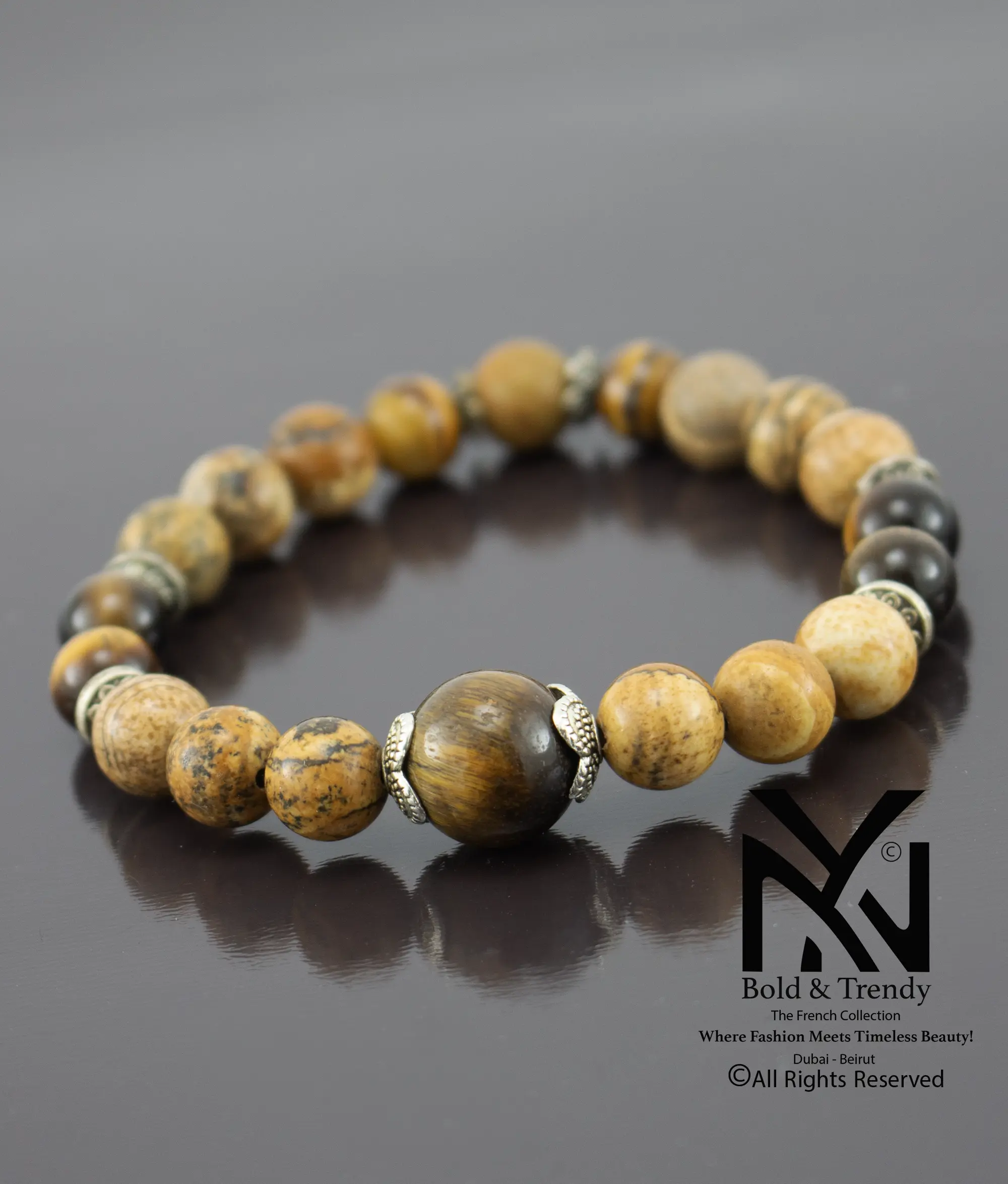 Unisex Bracelet Natural Brown Jasper And Tiger Eye 1