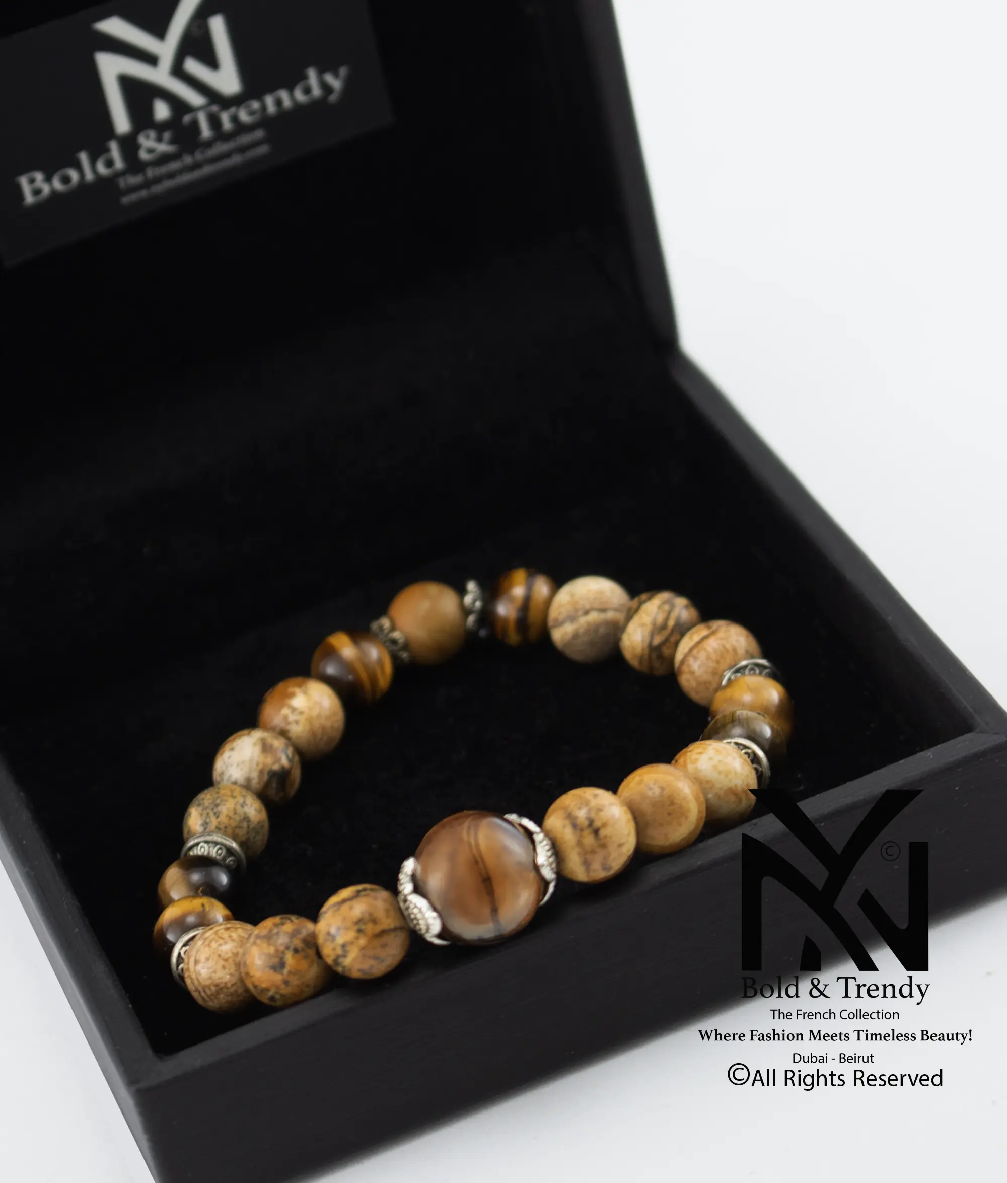  Unisex Bracelet Natural Brown Jasper And Tiger Eye 1