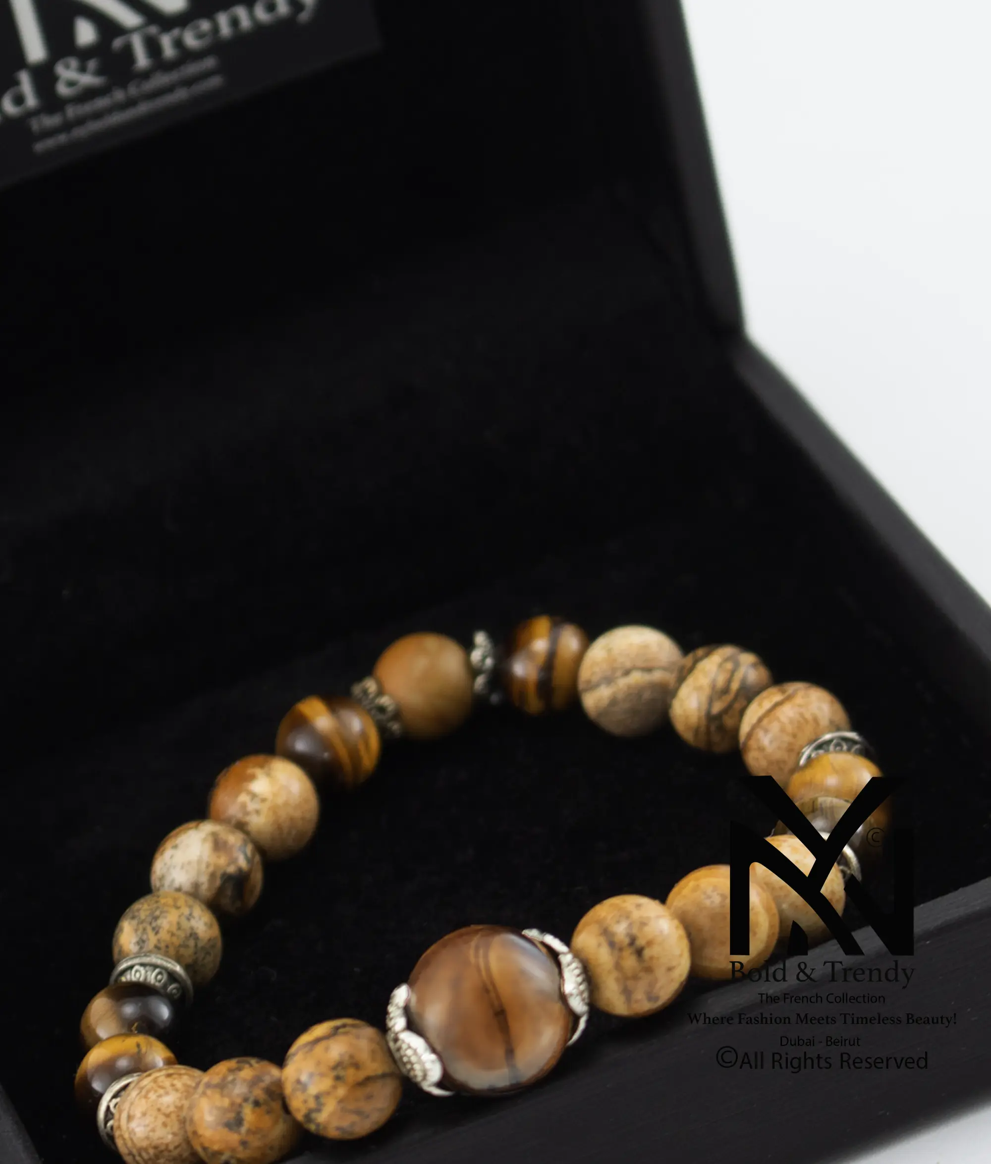  Unisex Bracelet Natural Brown Jasper And Tiger Eye 1