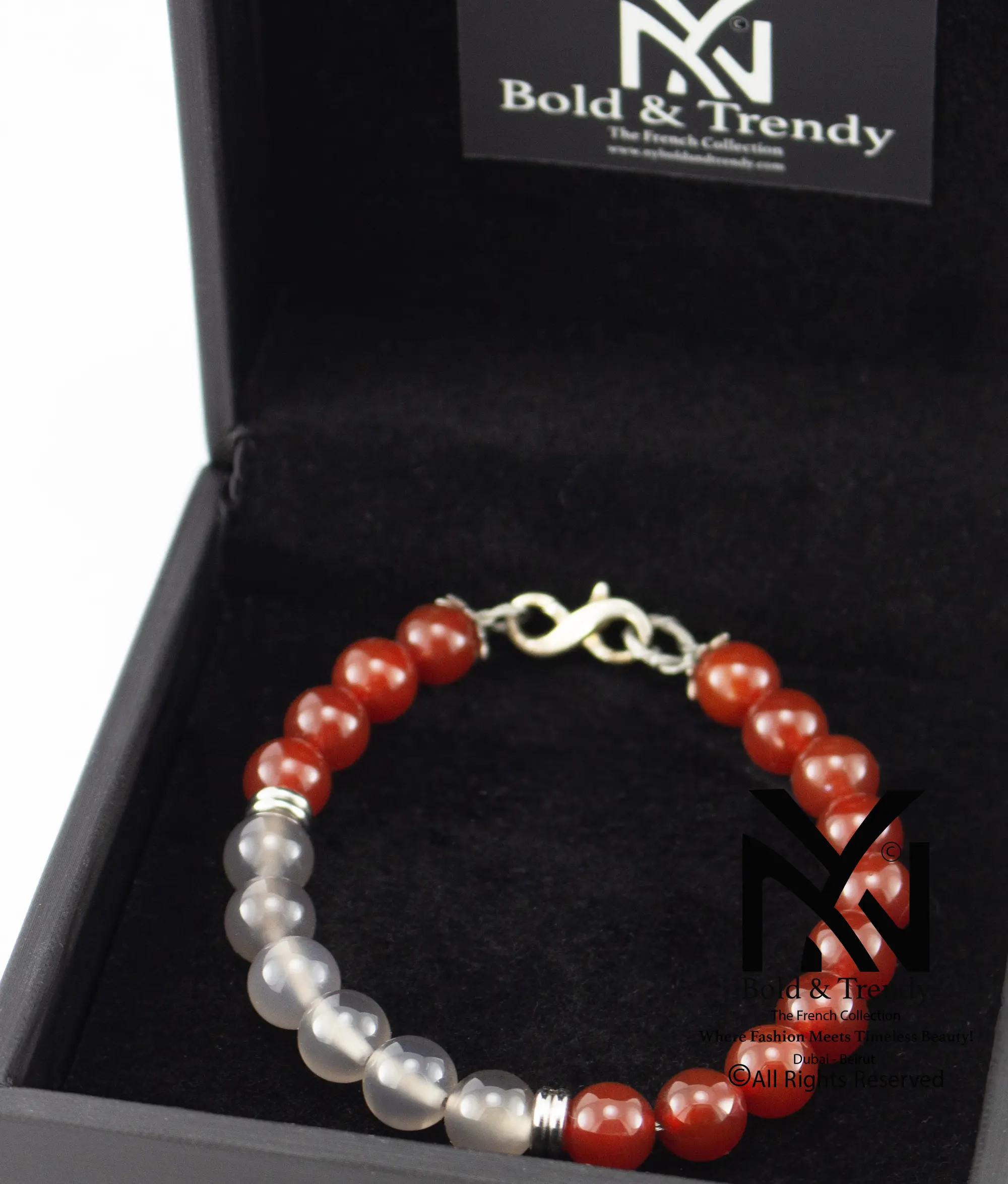 Unisex Bracelet Natural Red And Smocky Agate 1