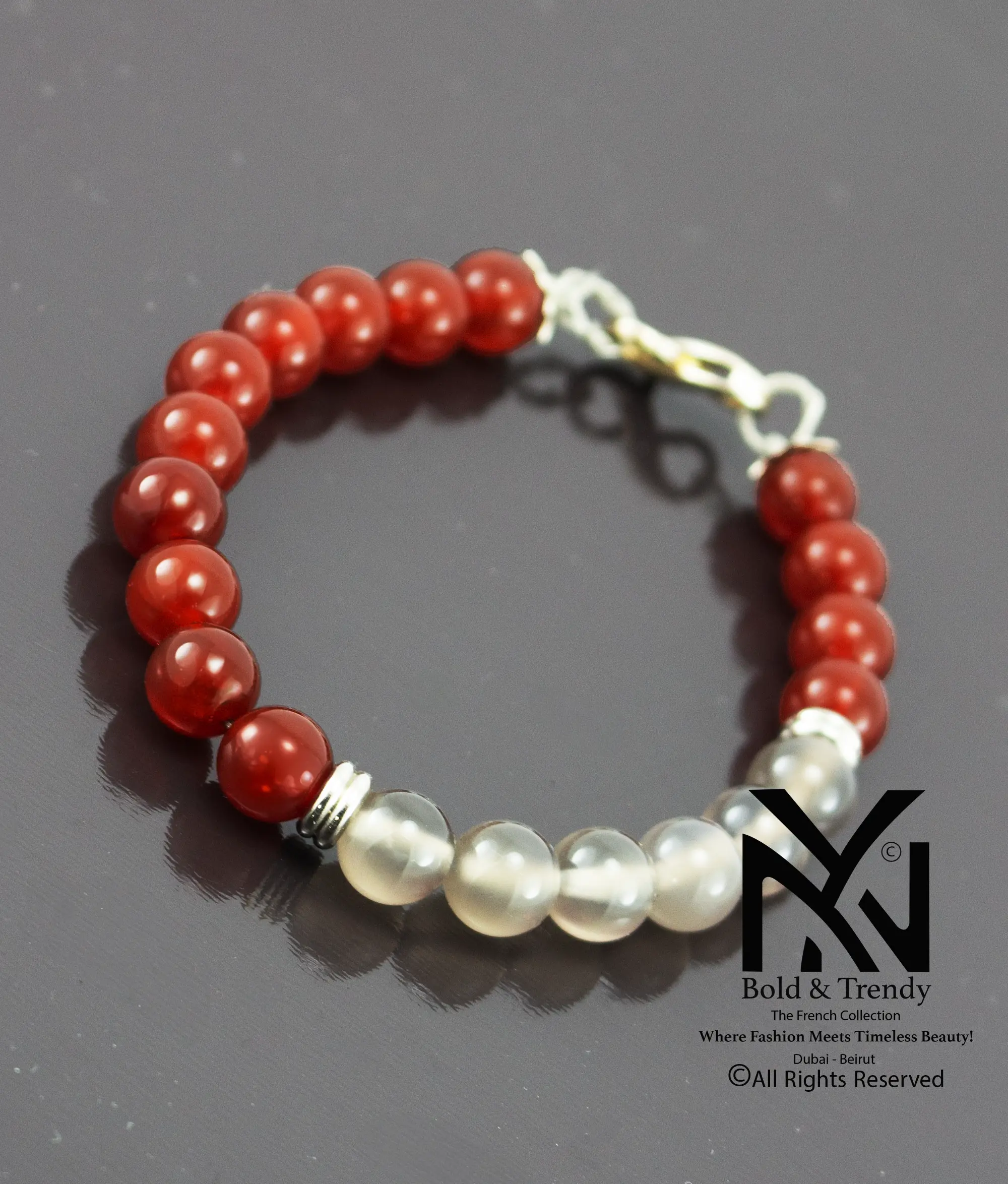 Unisex Bracelet Natural Red And Smocky Agate 1
