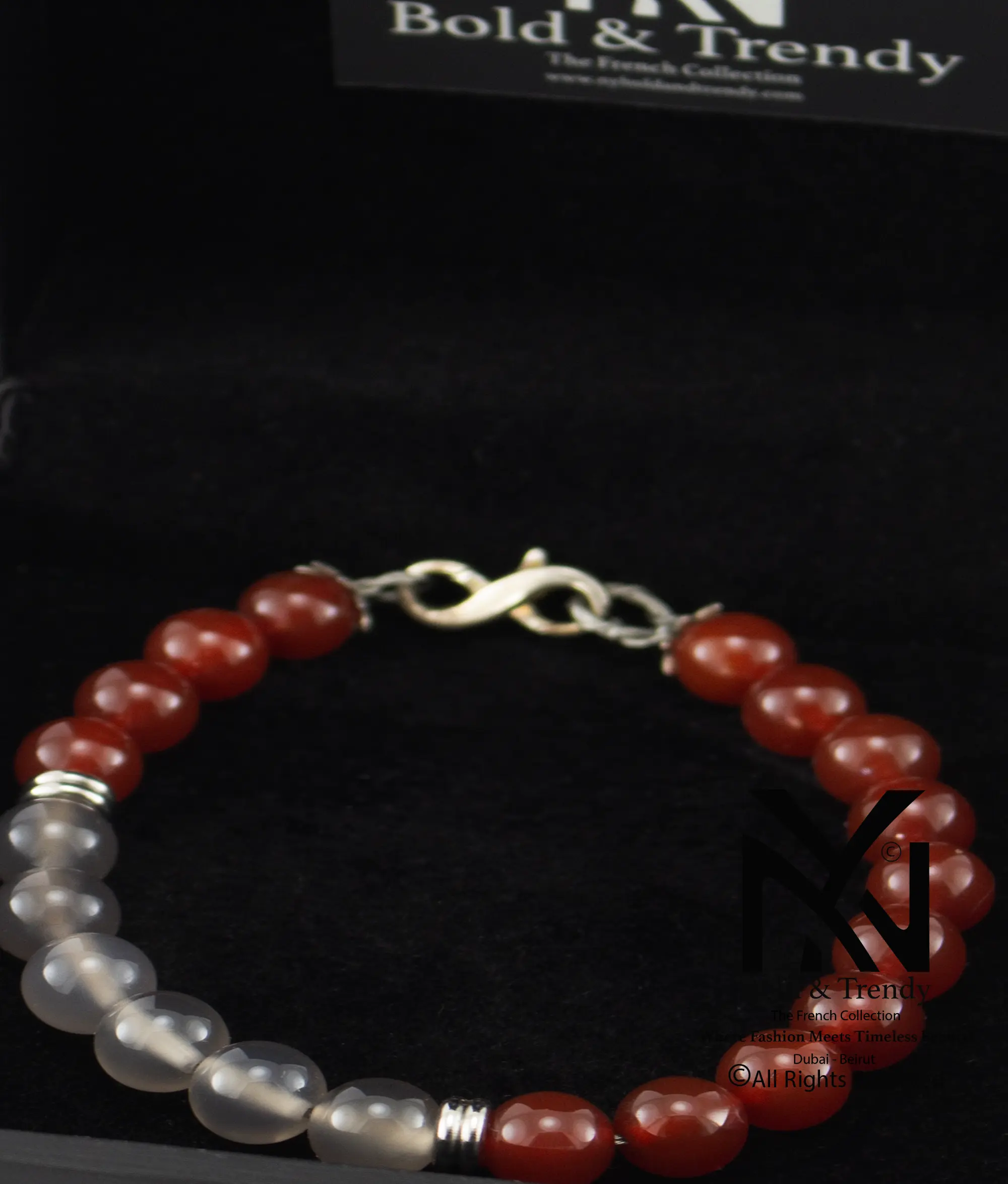 Unisex Bracelet Natural Red And Smocky Agate 1
