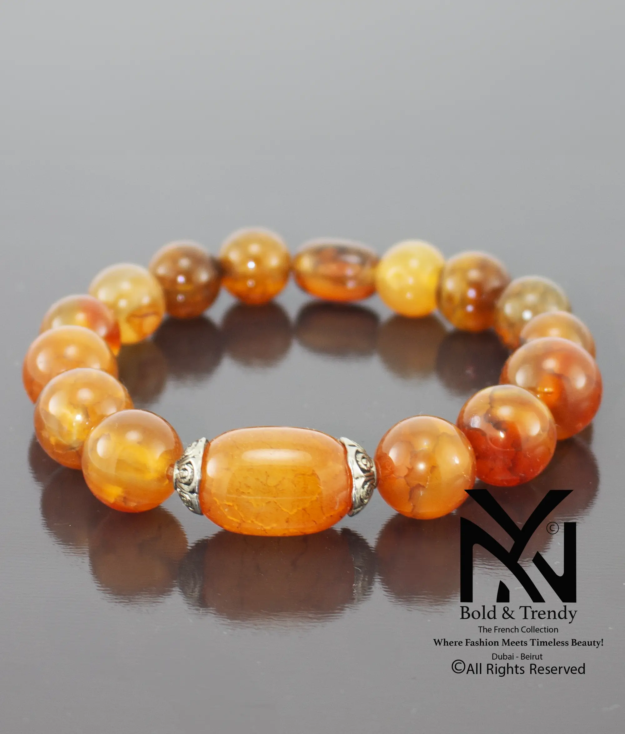 Unisex Bracelet Natural Yellow-Orange Yamani Agate 1