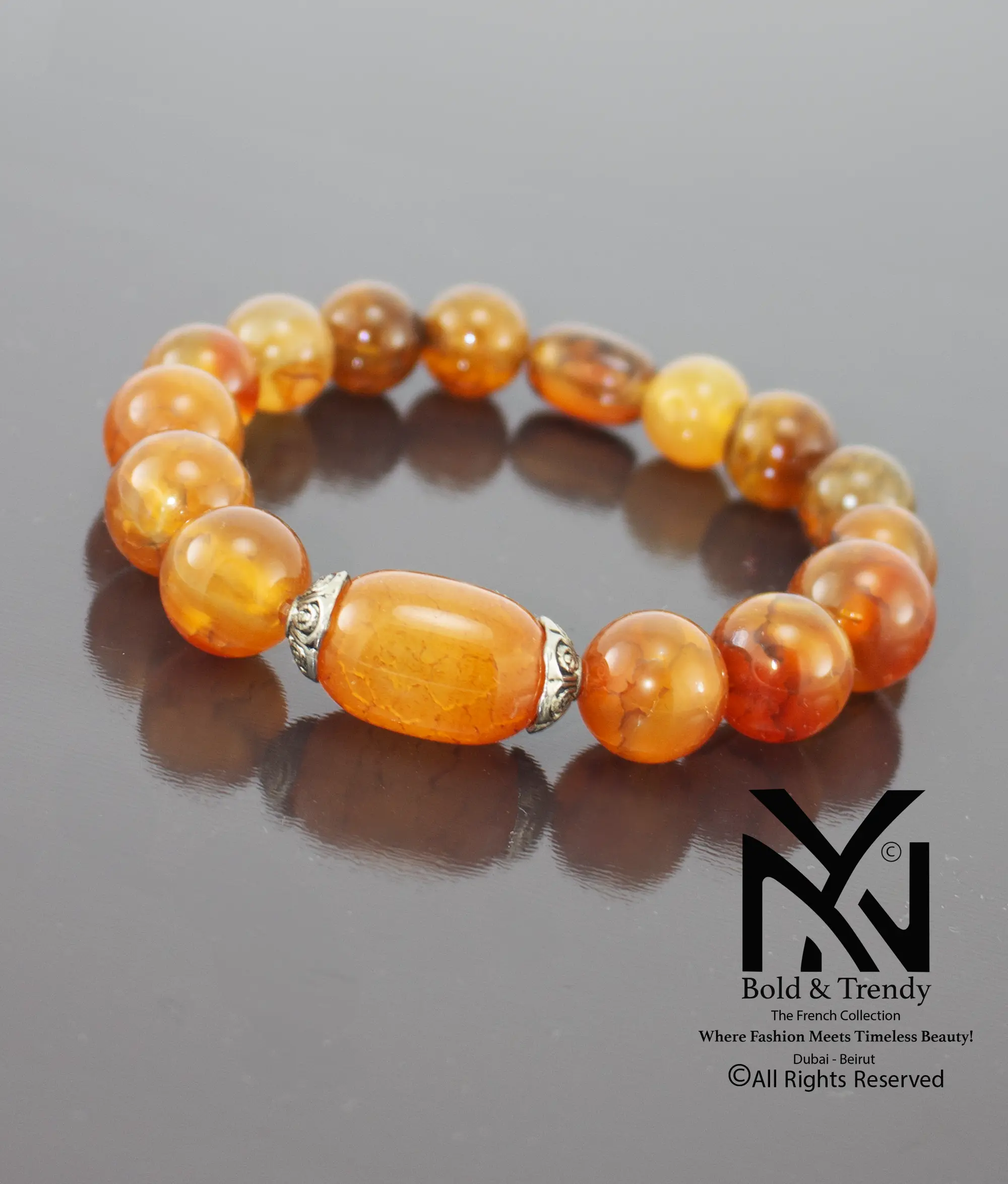  Unisex Bracelet Natural Yellow-Orange Yamani Agate 1