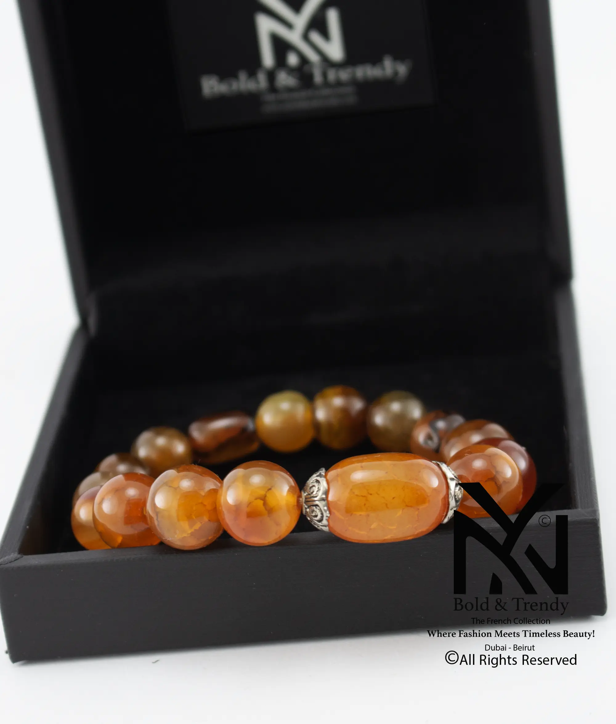  Unisex Bracelet Natural Yellow-Orange Yamani Agate 1