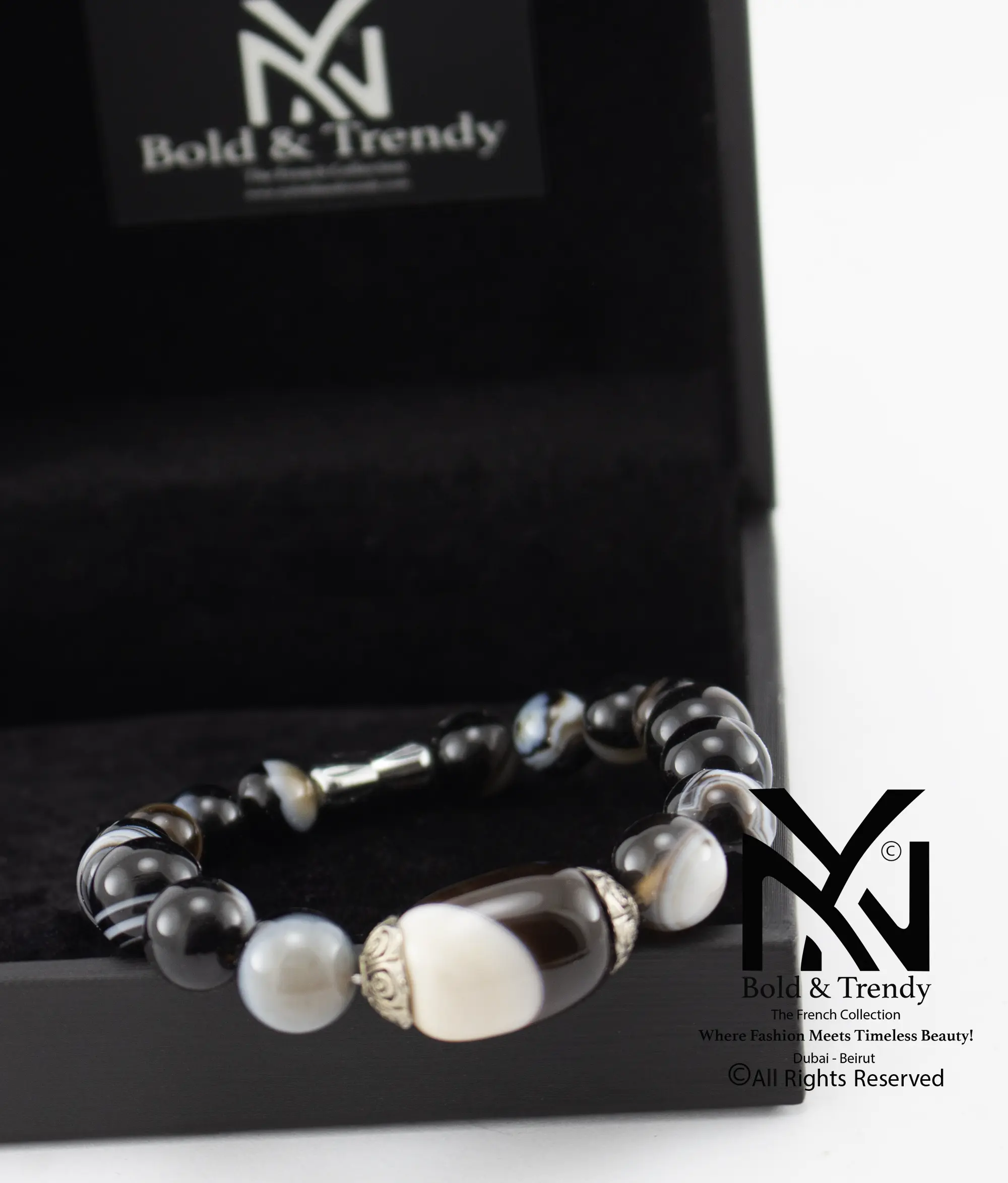 Unisex Bracelet Yamani Natural Black And White Agate 1