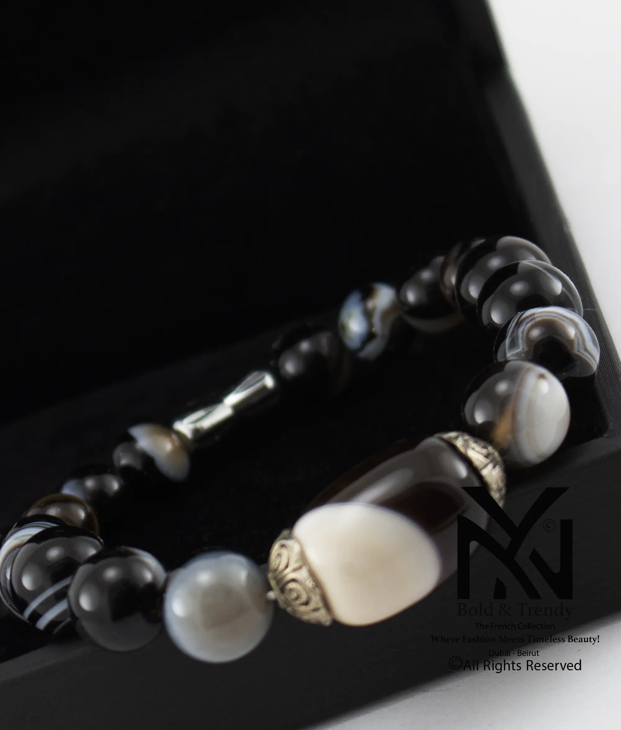 Unisex Bracelet Yamani Natural Black And White Agate 1
