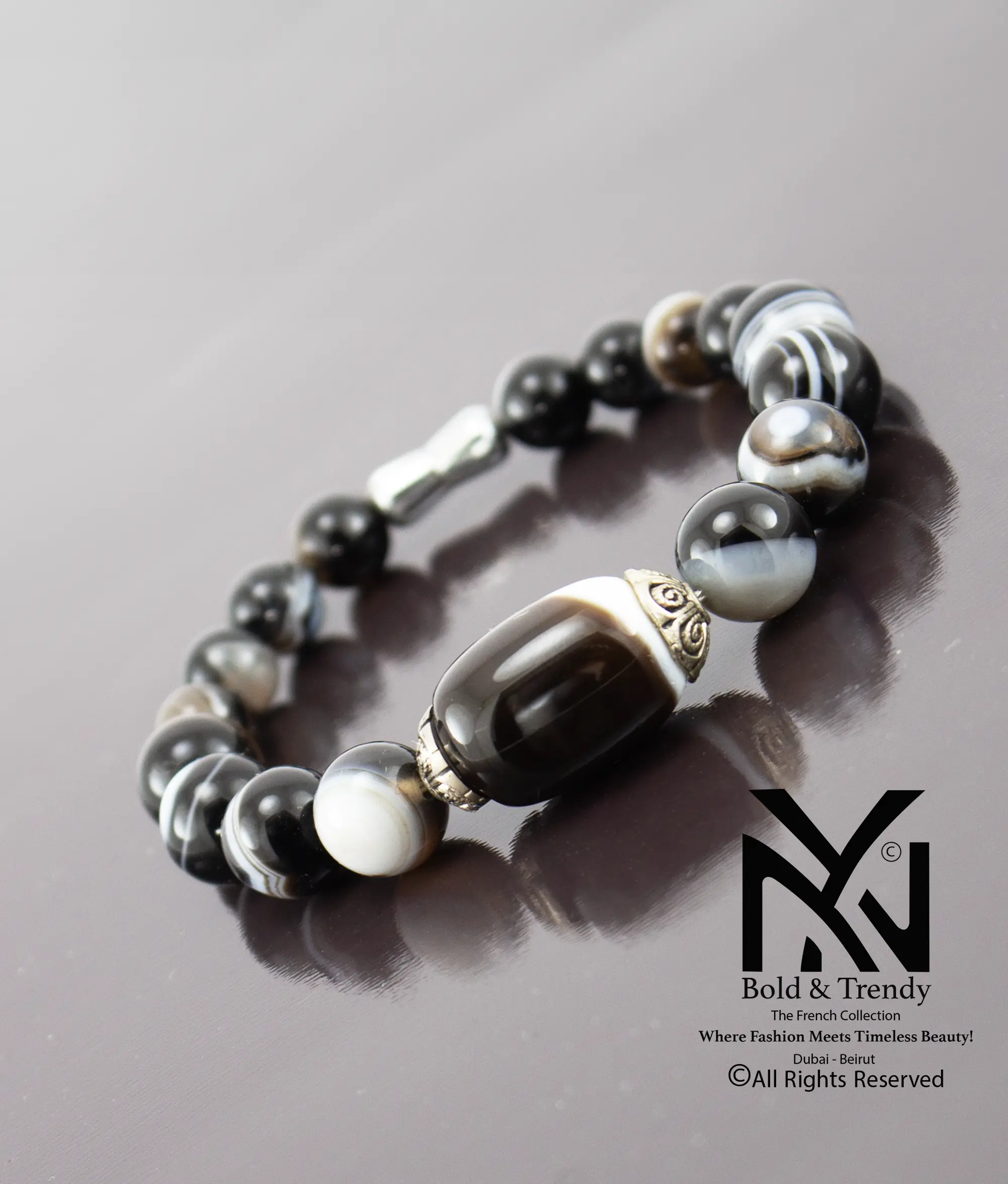 Unisex Bracelet Yamani Natural Black And White Agate 1