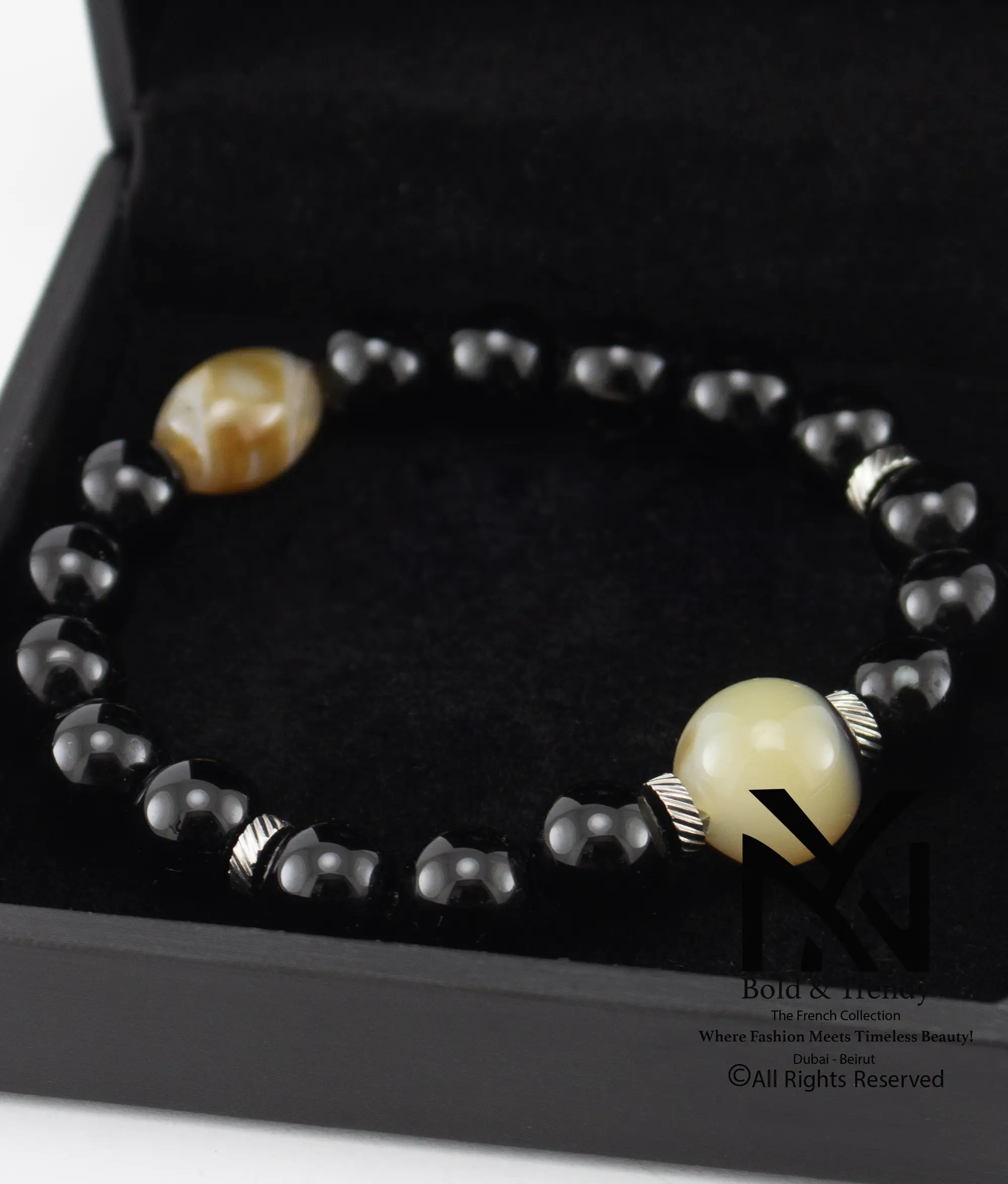  Unisex Bracelets Black And Ivory Agate 1