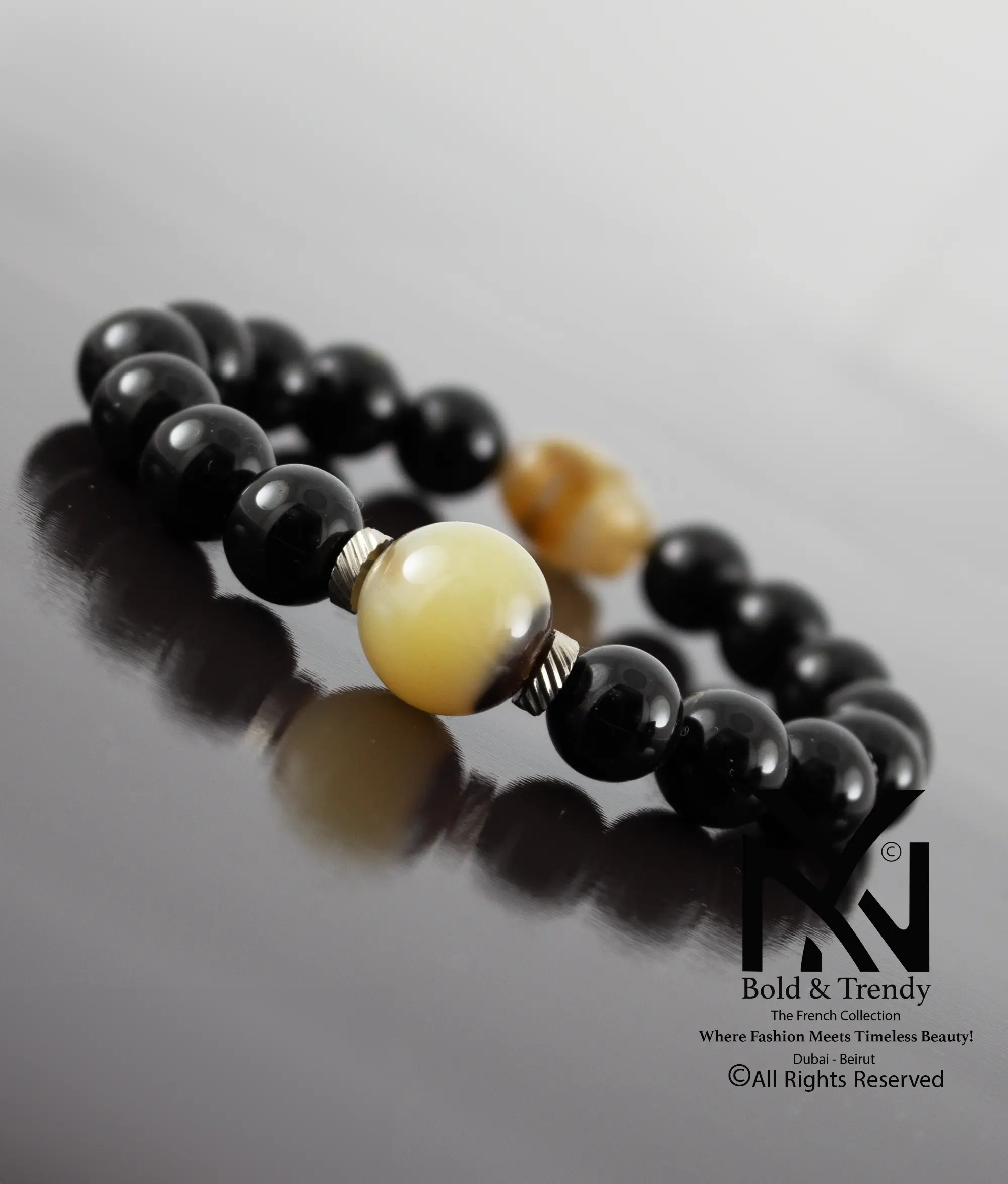  Unisex Bracelets Black And Ivory Agate 1