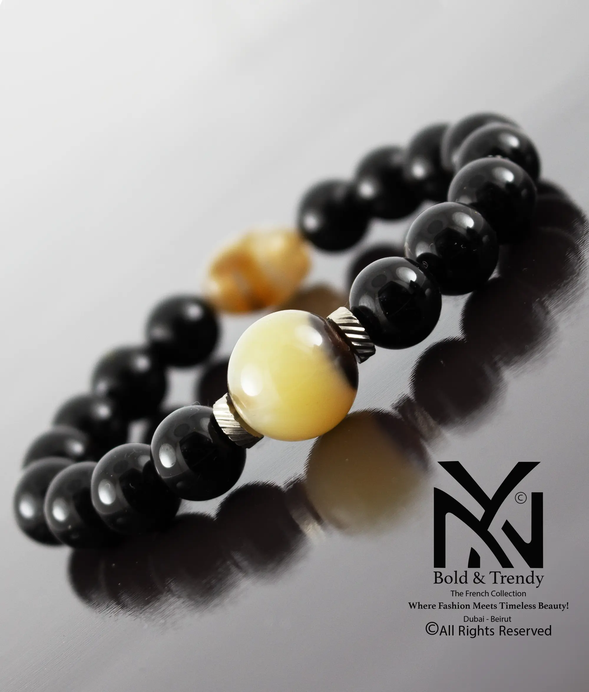  Unisex Bracelets Black And Ivory Agate 1